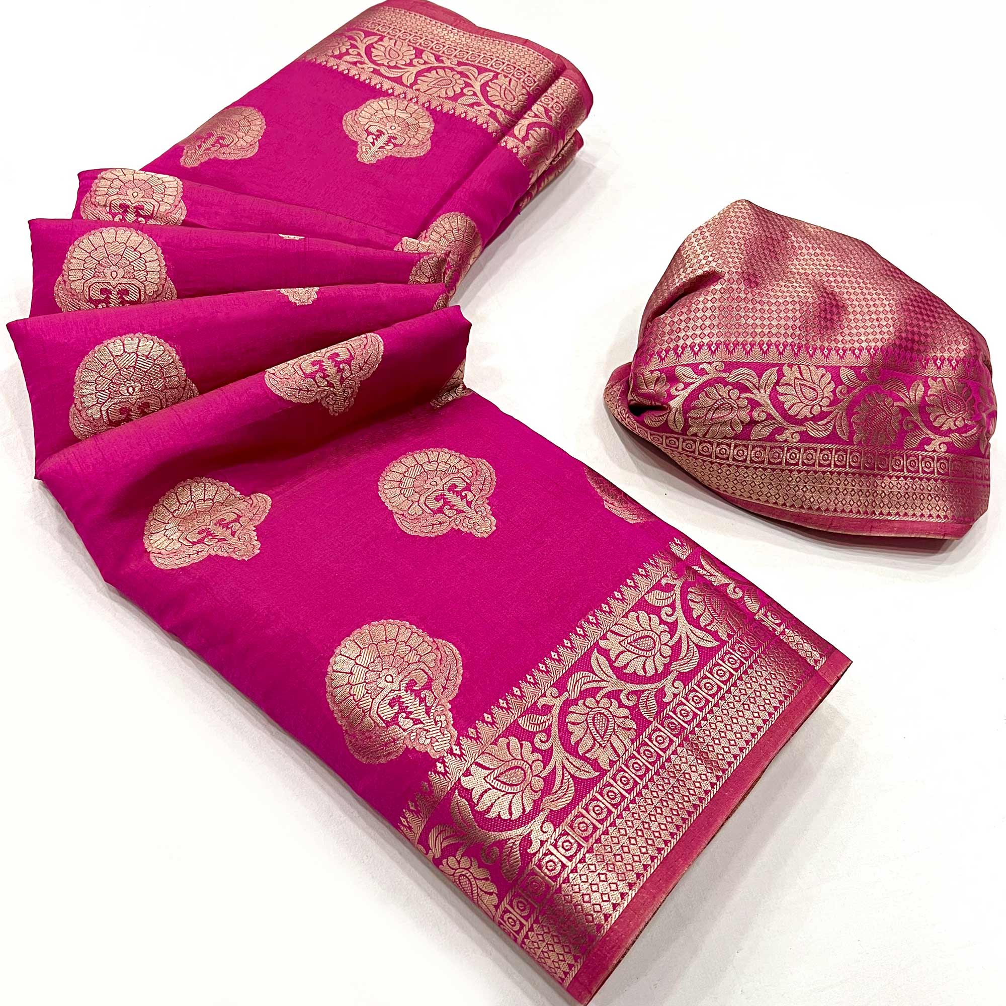 Peachmode Magenta Zari Woven Raw Silk Saree – Women's