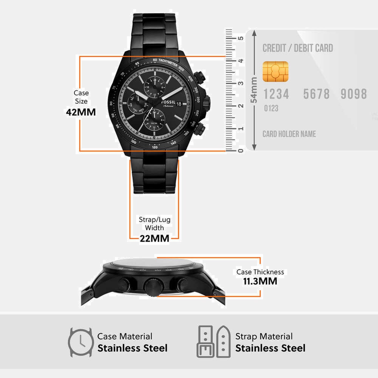 Fossil Autocross Men Quartz Black Dial Chronograph Stainless Steel Watch FS6125 - view 4