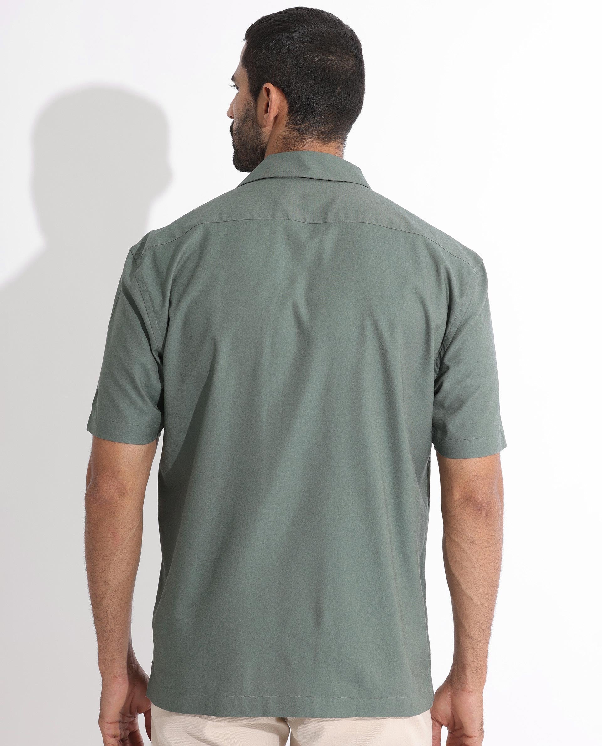 Rare Rabbit Men's Salford Dusky Green Cuban Collar Half Sleeves Two Flap Pocket Solid Shirt - view 8