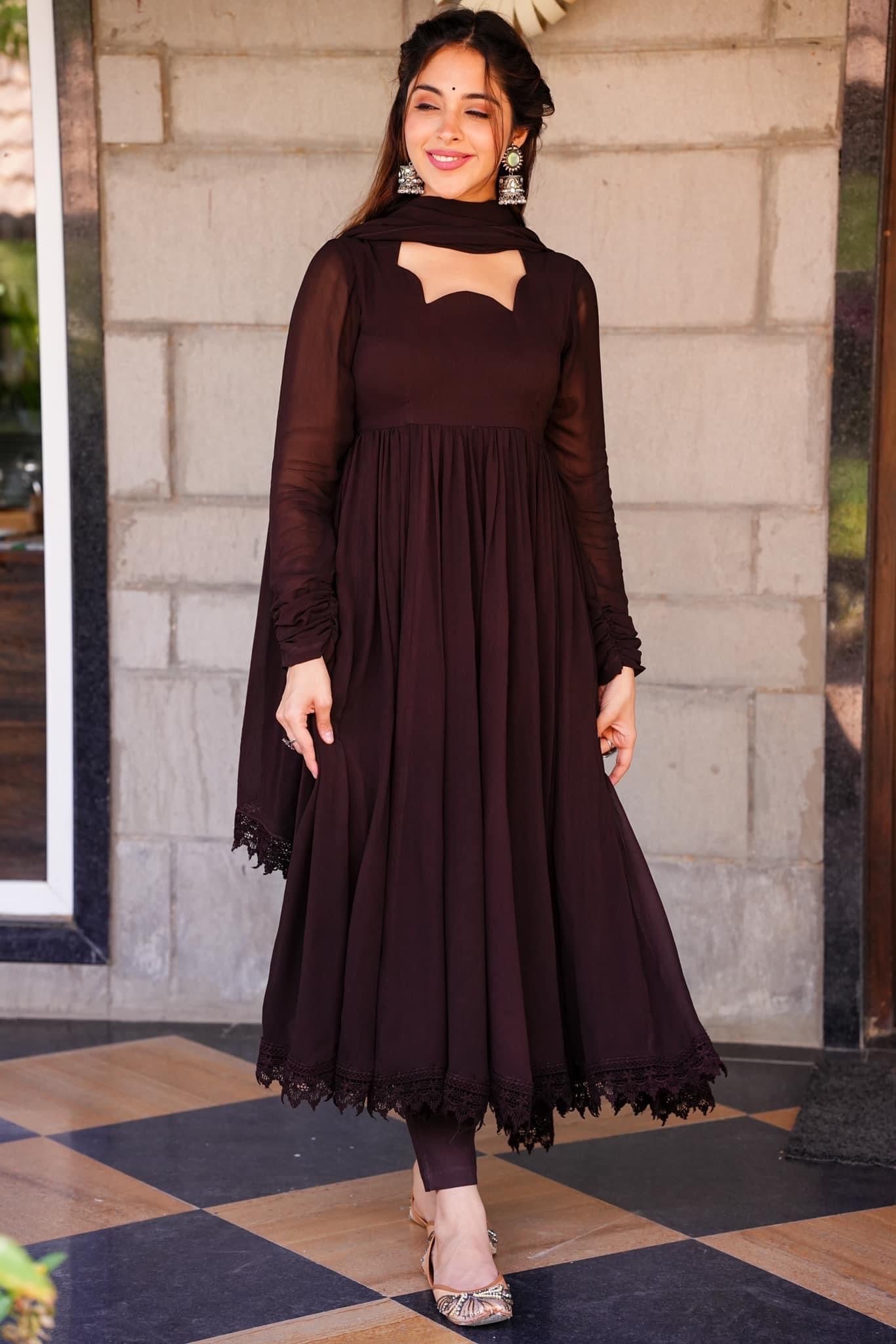 Idaho-o Tahira brown georgette suit set - view 6