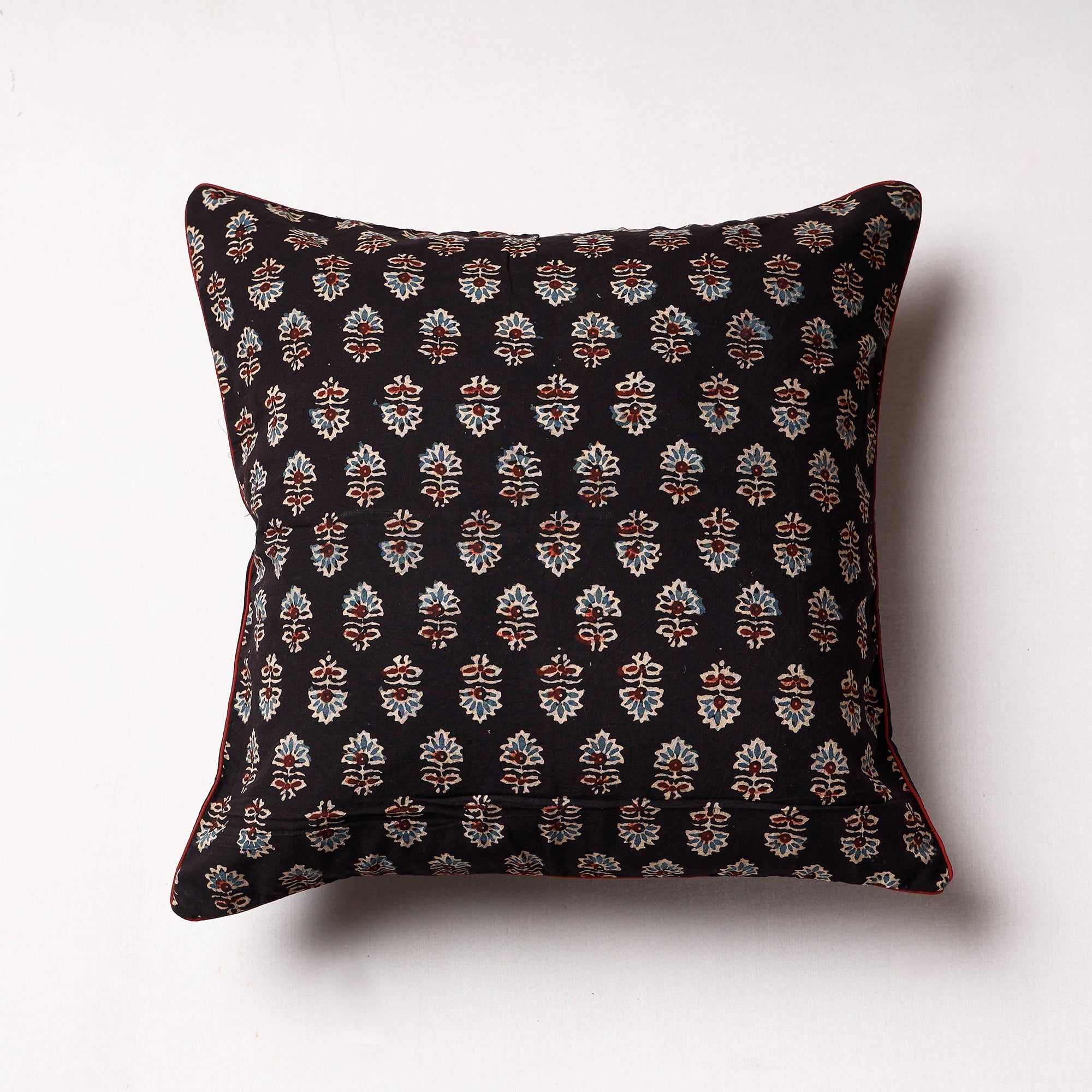 HAVELI CHRONICLES Black - Ajrakh Block Printed Cotton Cushion Cover (16 x 16 in)