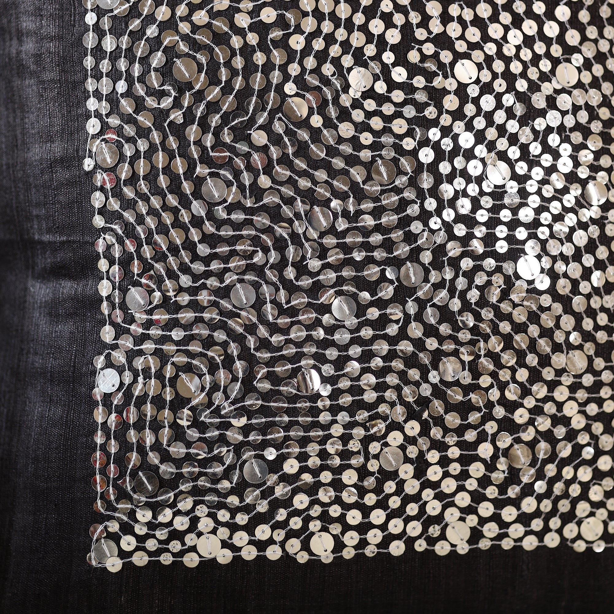 CHHATTISGARH HASTSHILP VIKAS BOARD Black - Aari Embroidery Sequin Work Ghicha Silk Cushion Cover (16 x 16 in) - view 4