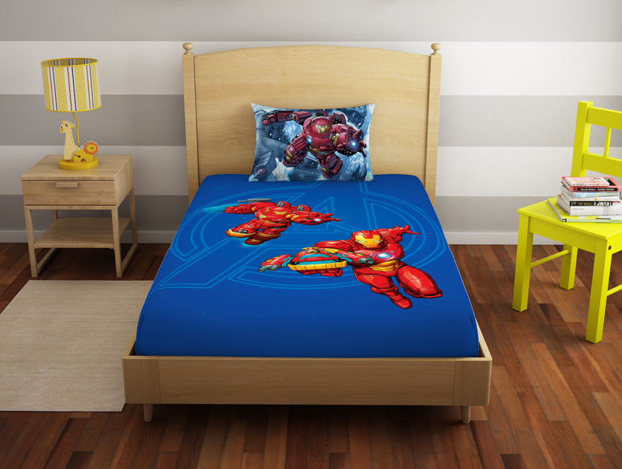 Spaces India Character Indigo Bunting - Blue 100% Cotton Single Bedsheet - Marvel Iron Man By Spaces