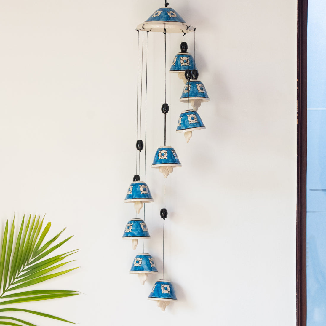 EXCLUSIVELANE 'Floret Symphonies' Handpainted Decorative Hanging Bells Wind Chime In Ceramic (24 Inch)