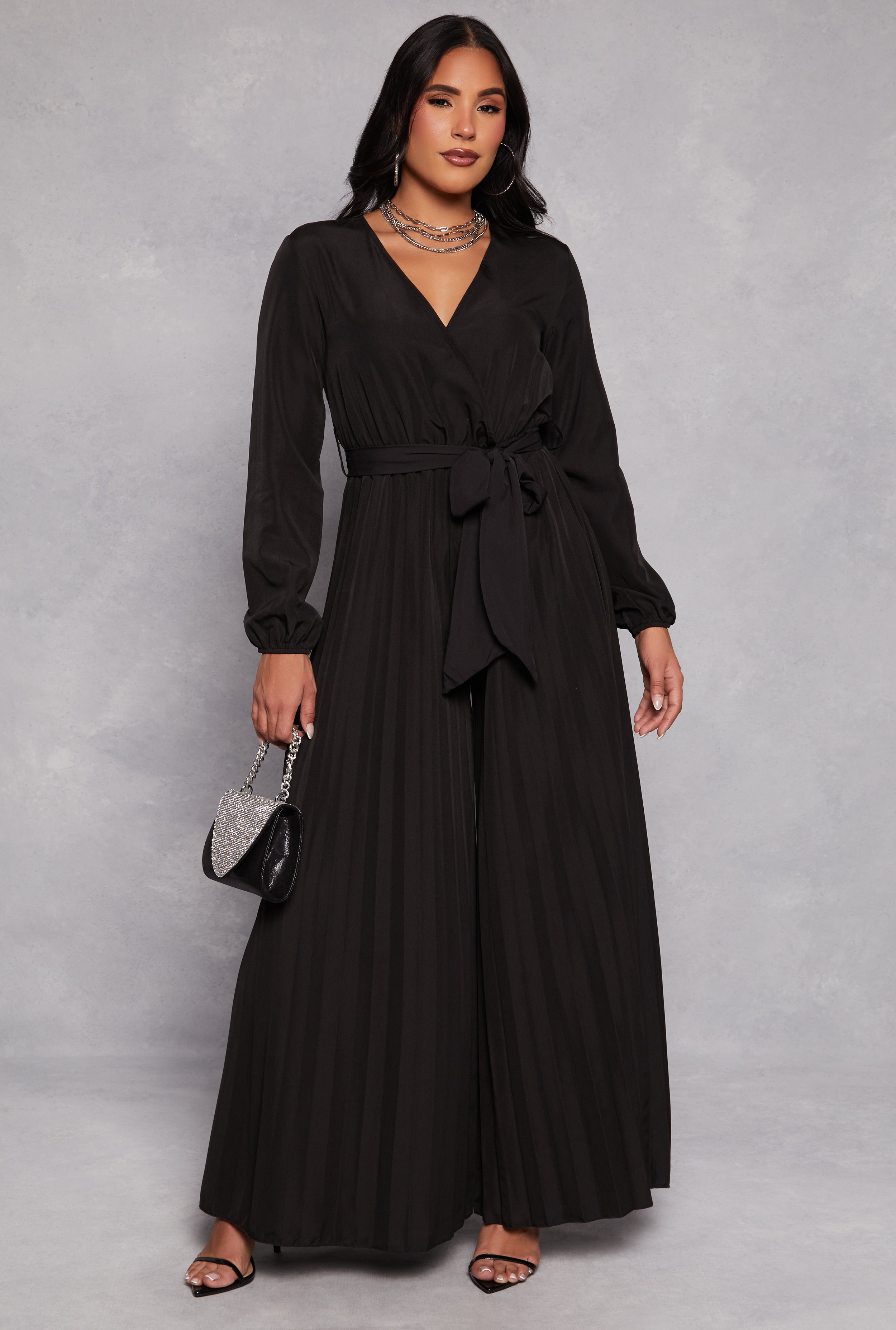 Rainbow Shops Pleated Wide Leg Faux Wrap Jumpsuit - view 2