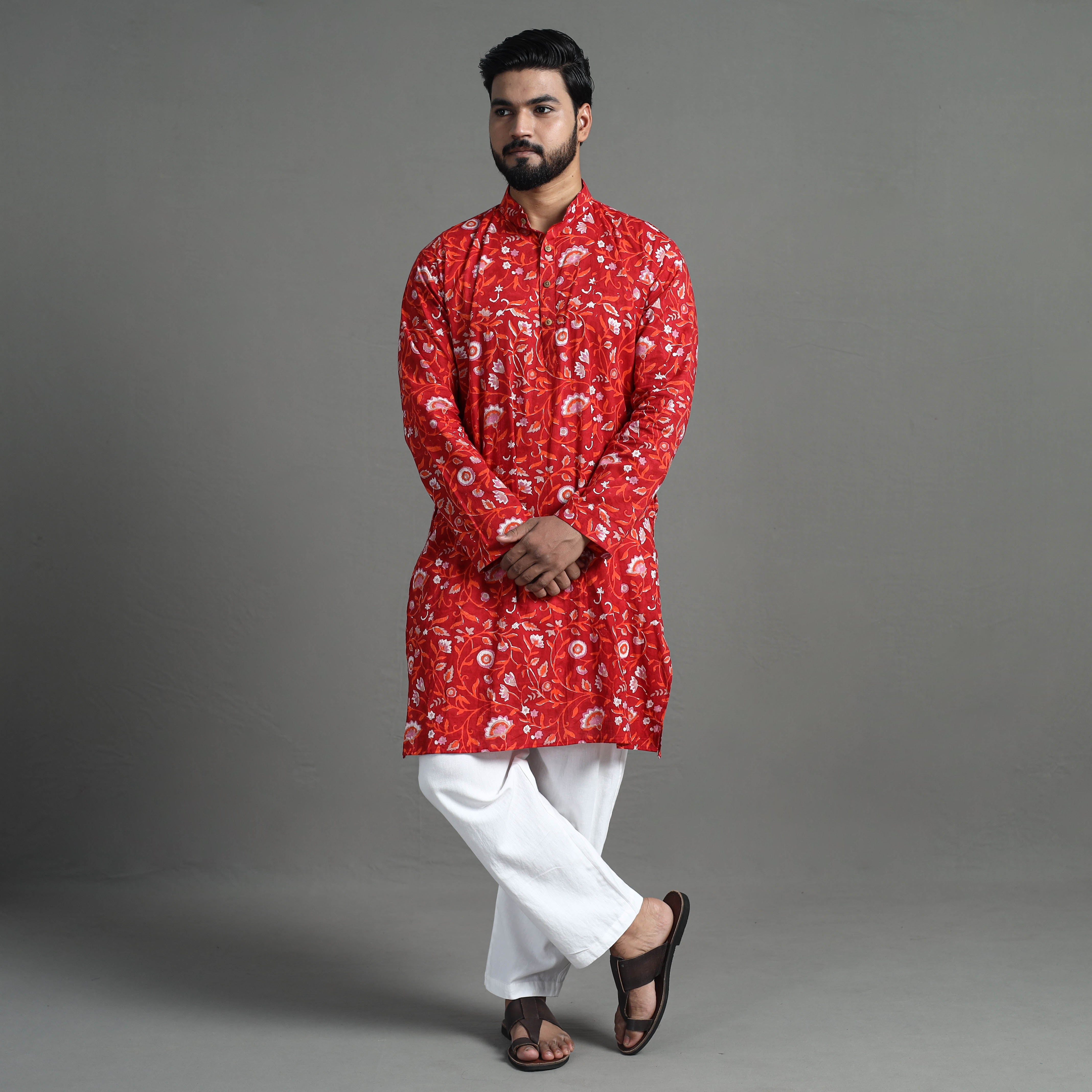 ITOKRI CASUALS Block Print Cotton Sanganeri Kurta for Men (Long) 07 - view 2