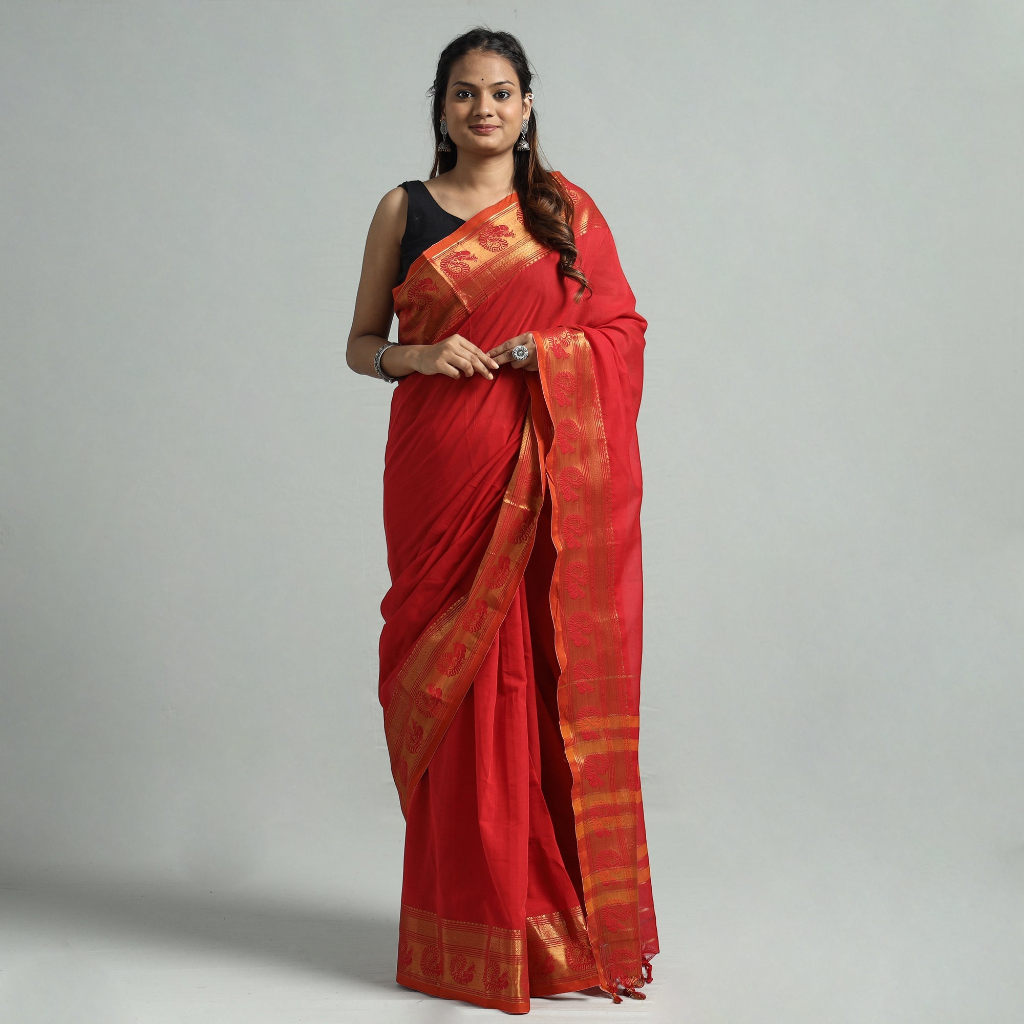 SOUTH KARGHA Red - Dharwad Cotton Saree with Zari Border