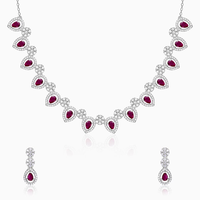 GIVA Jewellery Silver Royal Pink Gorgeous Set