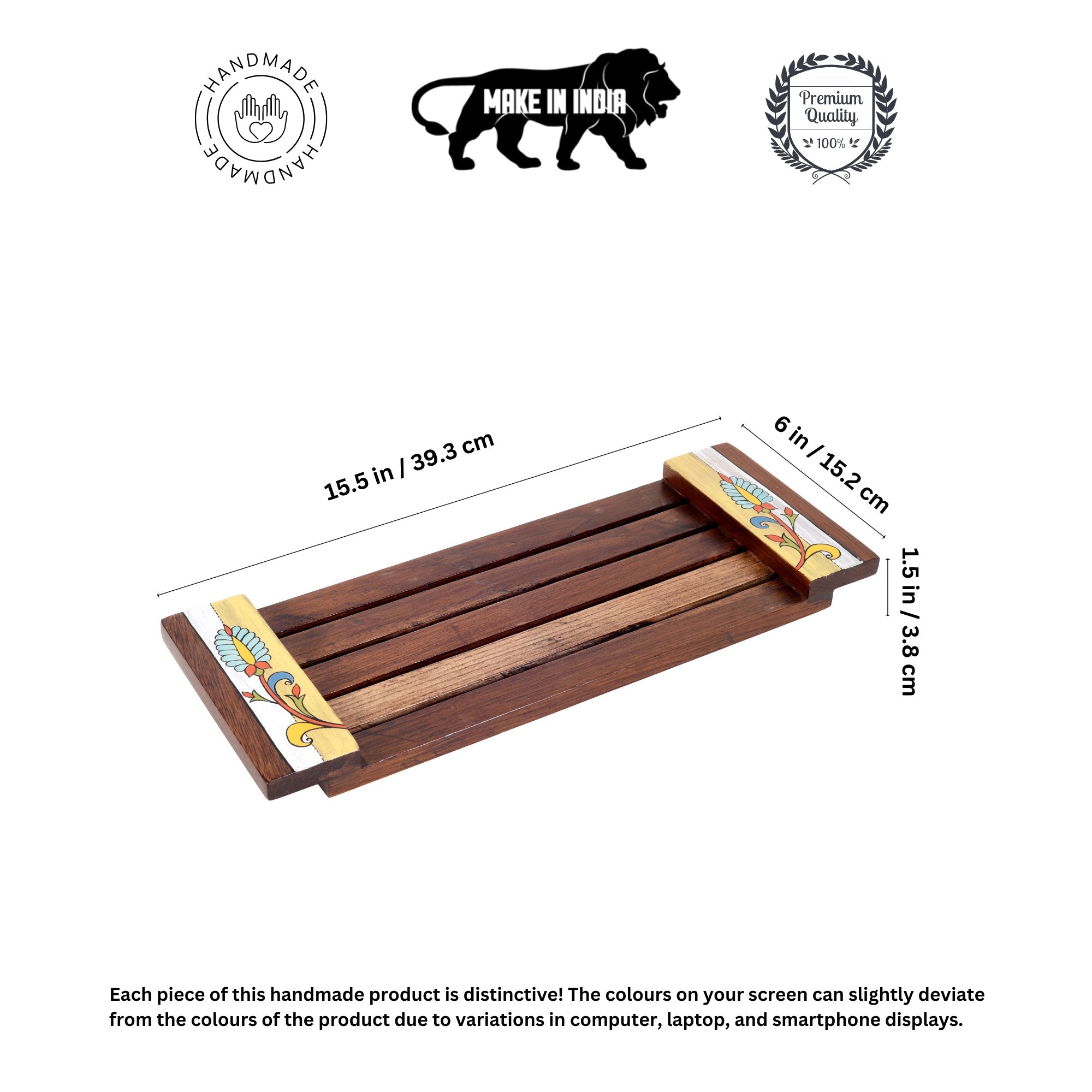 ART CREATIONS BY SUMAN SONTHALIA Brown - Leaf Patterns Stripped Serving Tray (15.5x6x1.5) - view 5