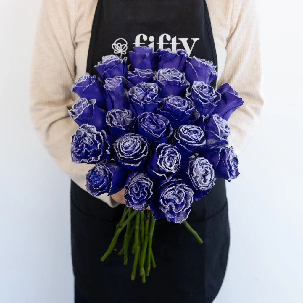 FiftyFlowers Tinted Purple Fuzzy Roses