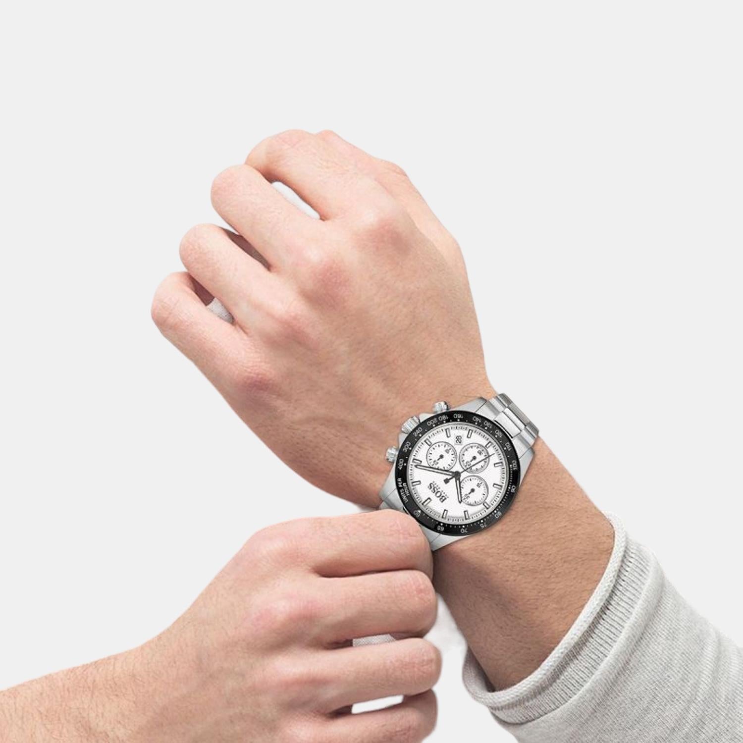 Boss Hero Men Quartz White Dial Chronograph Stainless Steel Watch 1513875 - view 3