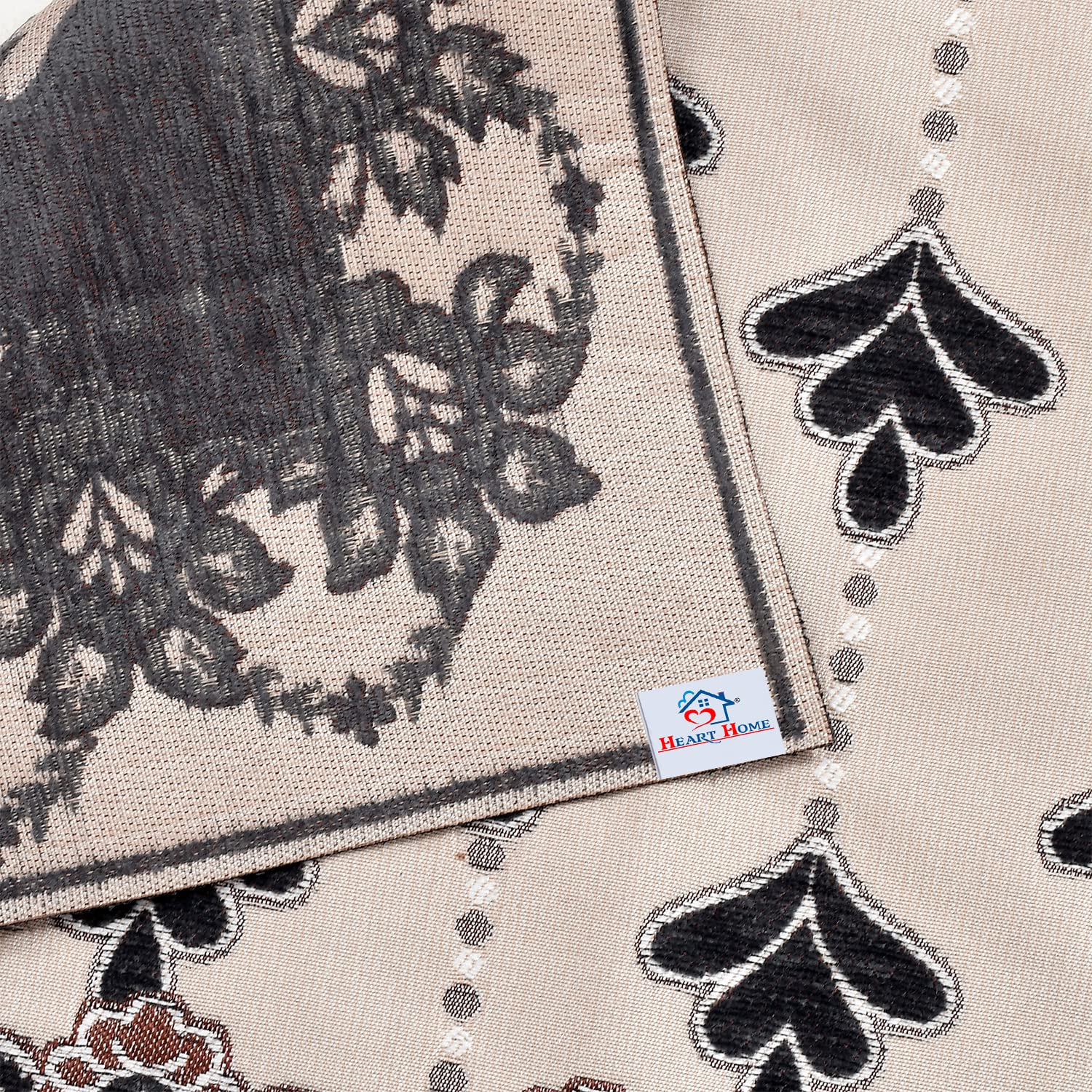 Heart Home Multiuses Floral Print Rectangular Cotton Table Runner for Dining and Center Table (Black)-50HH01277 - view 3