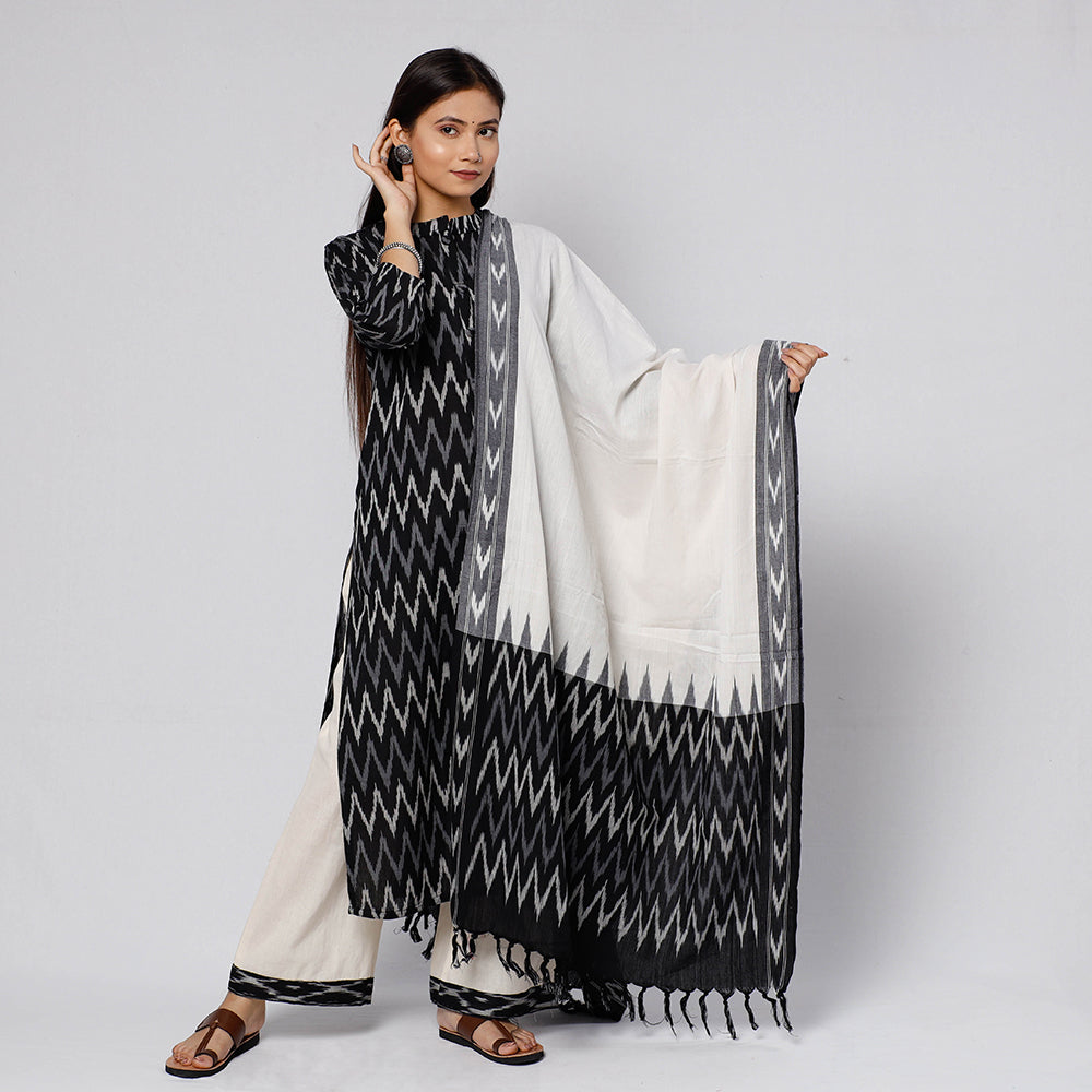 ITOKRI CASUALS Black - Pochampally Ikat Weave Cotton Kurta with Palazzo & Dupatta Set