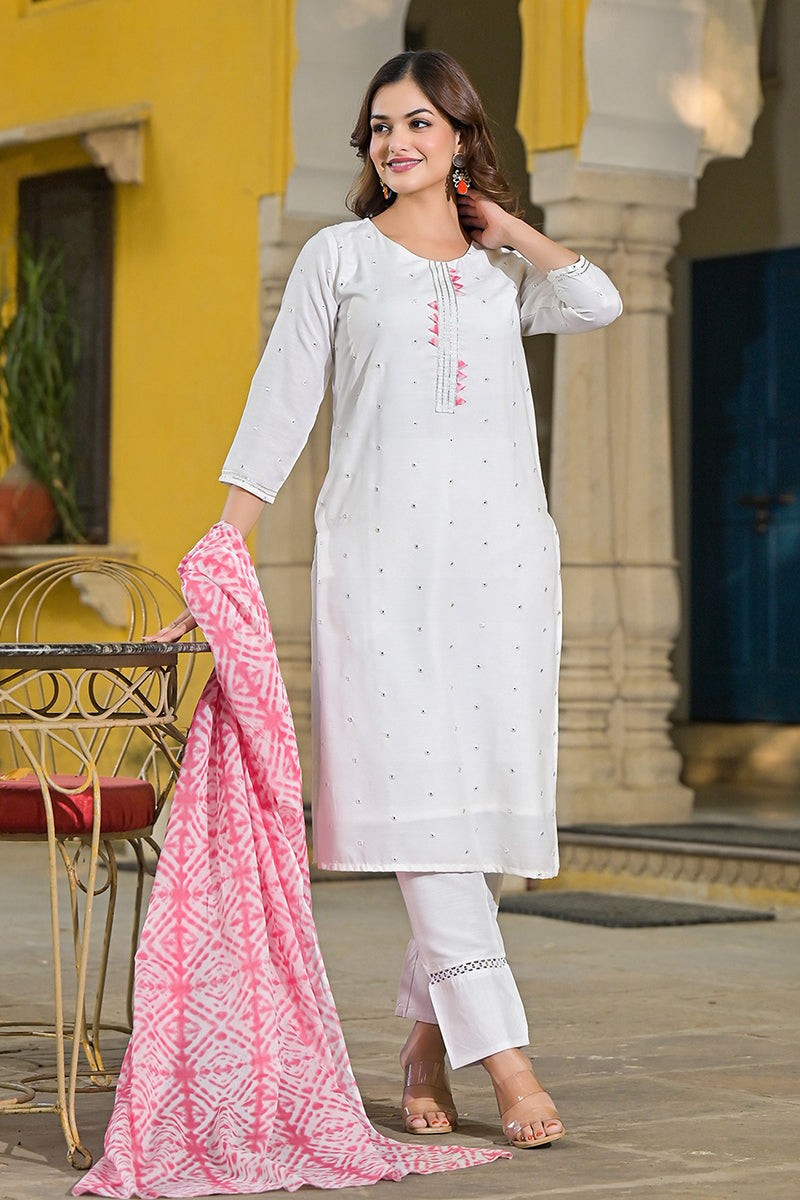 Ahika Pink Rayon Blend Solid Embroidered Straight Suit Set VKSKD2215PNK - view 7