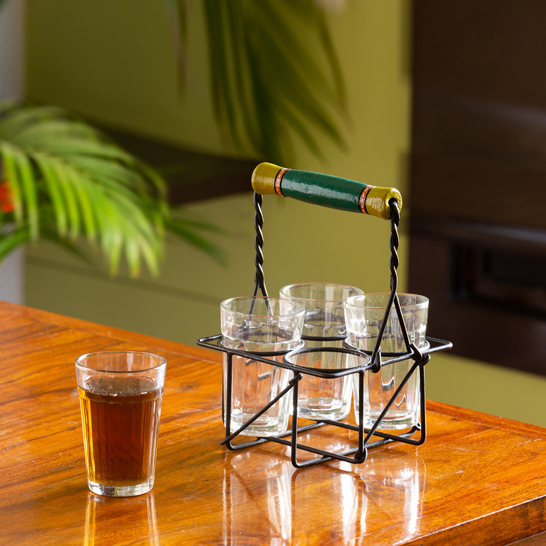 EXCLUSIVELANE 'The Railway Nostalgia' Cutting Chai Tea Glasses Set With Holder (Set of 4, 120 ml)