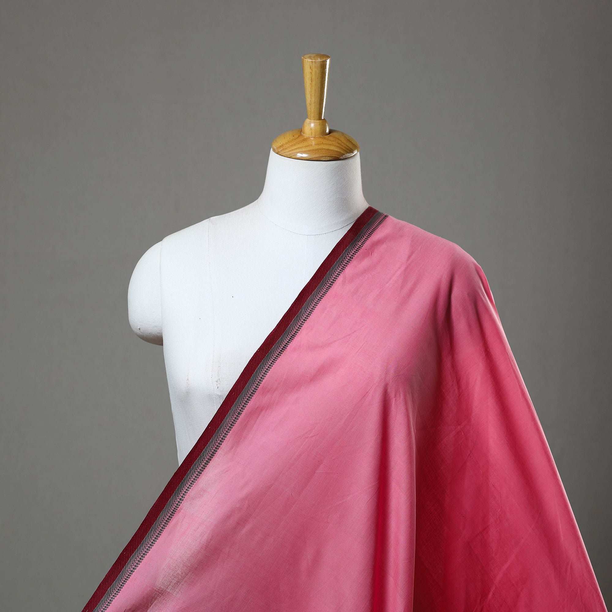 SOUTH KARGHA Baby Pink - Handloom Mangalagiri Cotton Fabric with Thread Border 08