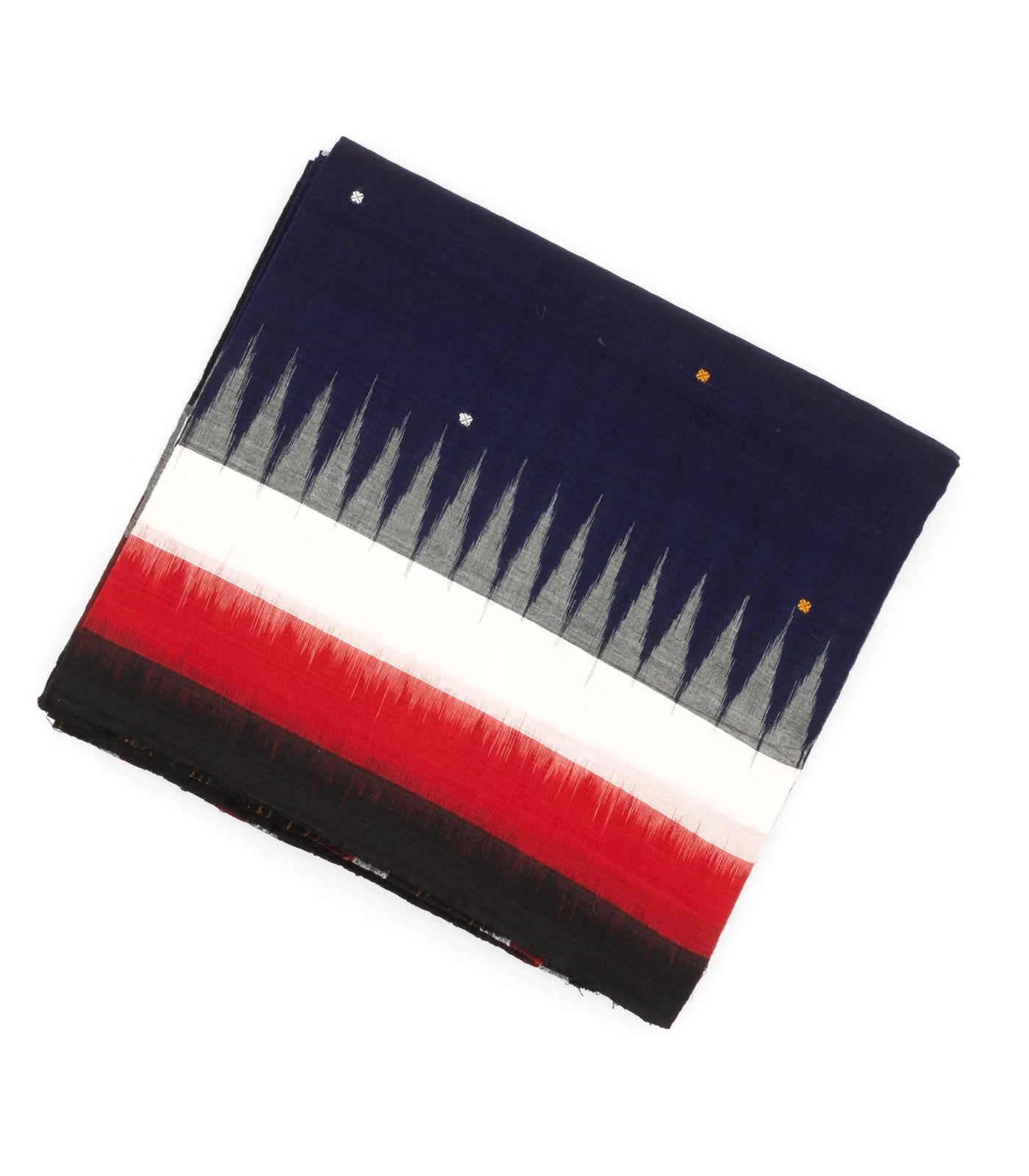 RmKV Midnight Blue Orissa Cotton Saree With Tie & Dye And Temple Border Motifs