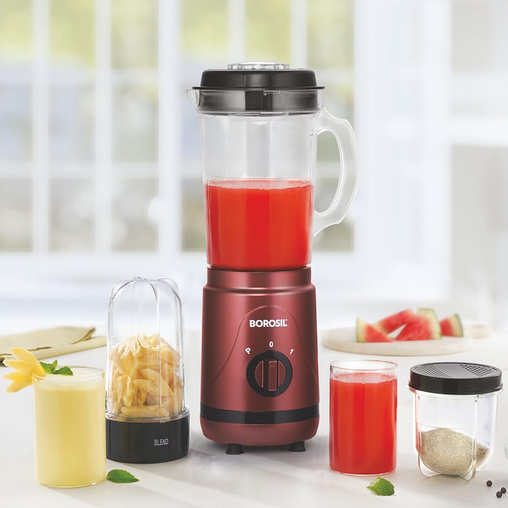 Borosil NutriFresh NB05 400 Watts Portable Mini-Blender Grinder & Smoothie Maker | Maroon