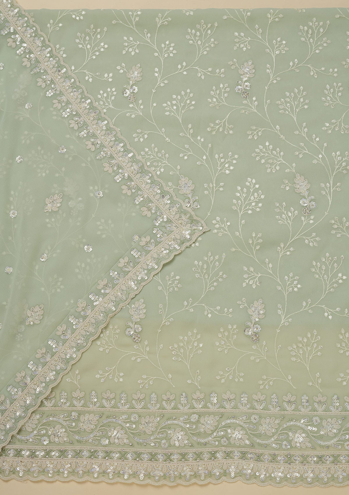 Koskii Pista Green Sequins Georgette Unstitched Salwar Suit - view 3