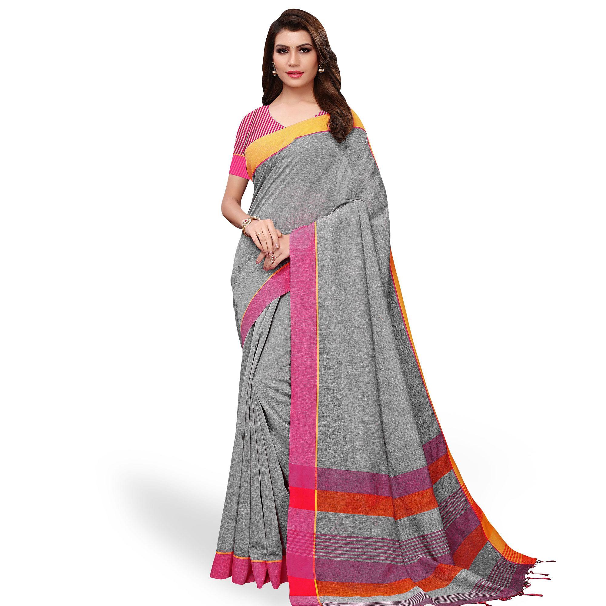 Peachmode Engrossing Gray Colored Casual Wear Linen Saree