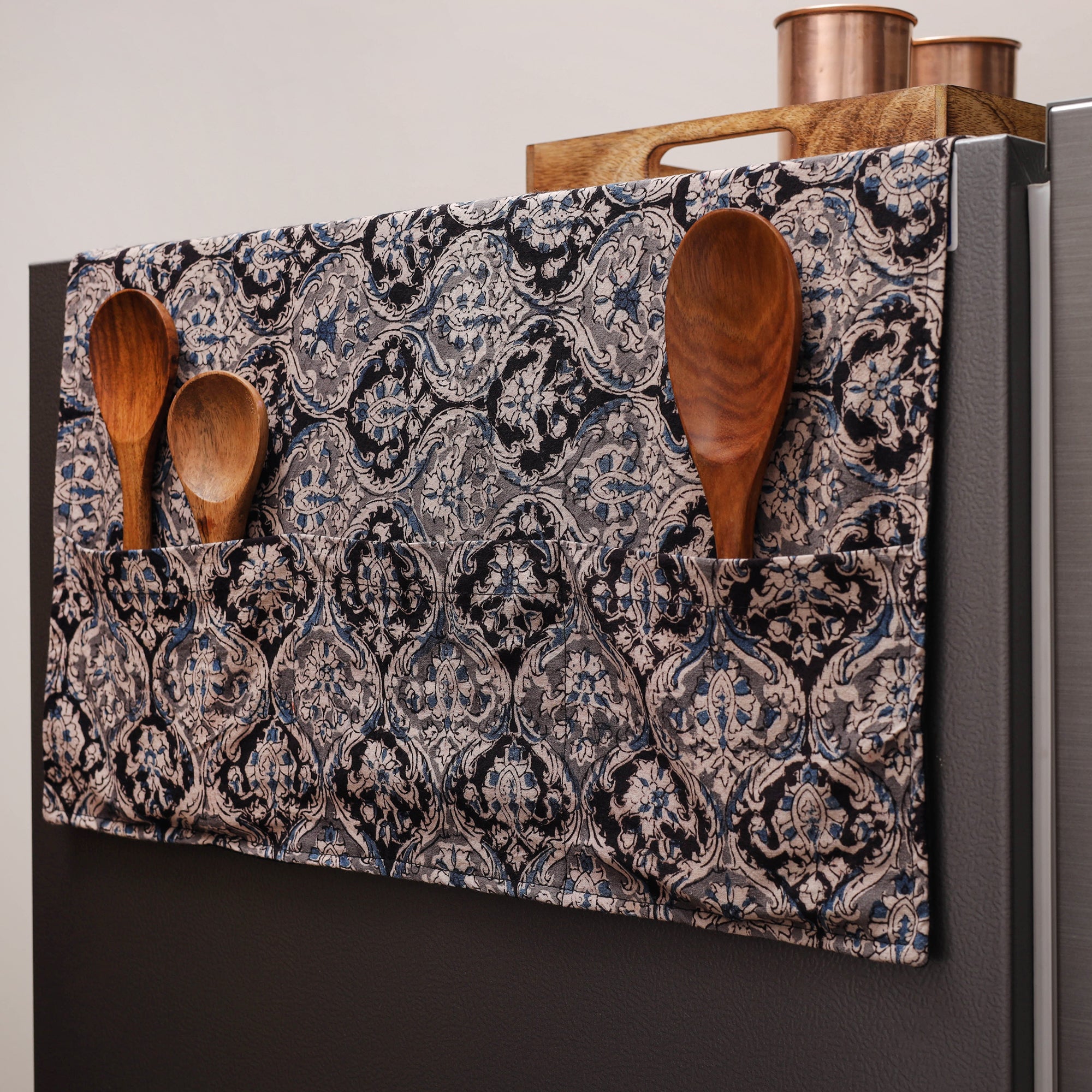JALPARI Black - Kalamkari Block Printed Fridge Cover with Handle Cover 10 - view 2