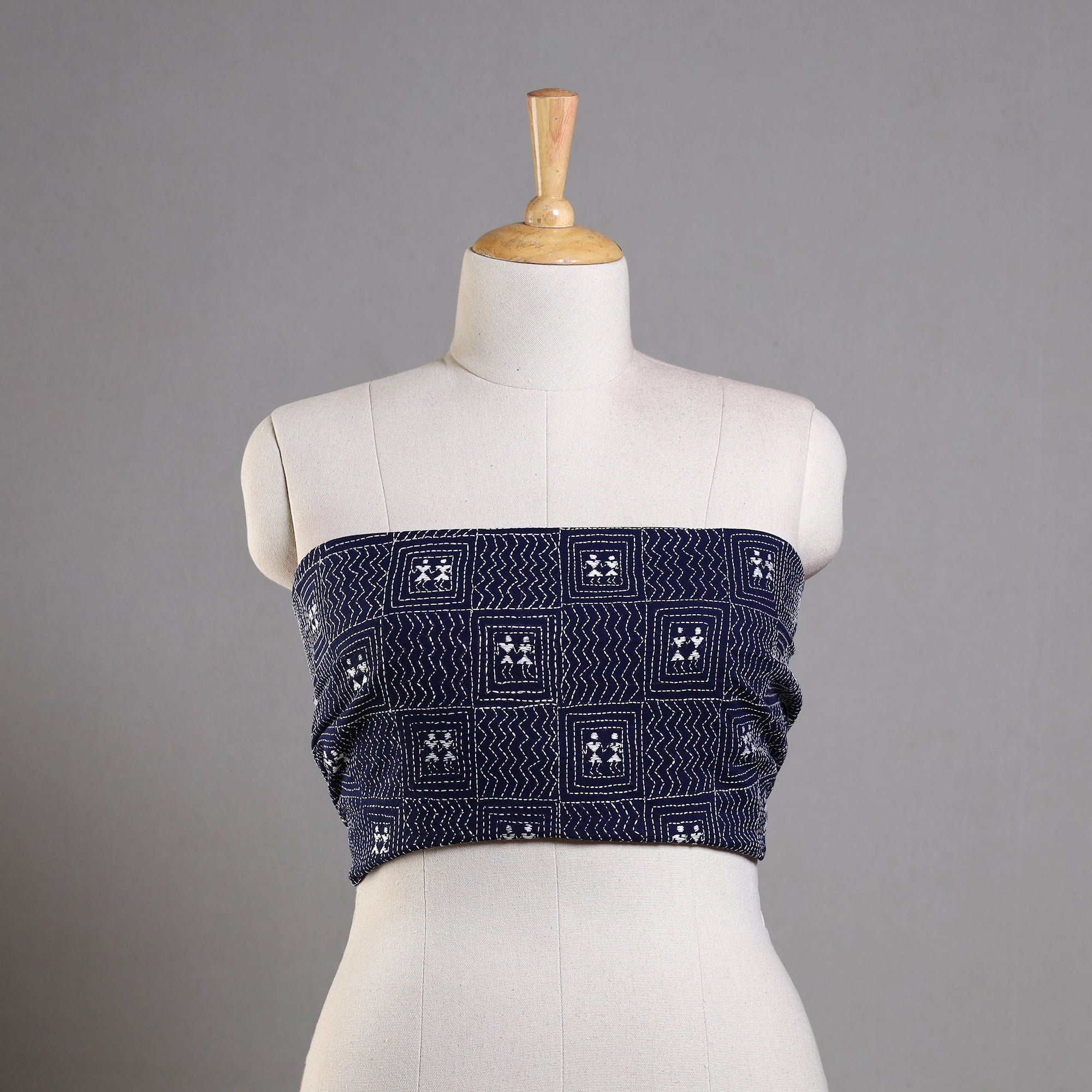 KHUSHBASH - HAPPY LOOM OF EAST Blue - Bengal Kantha Embroidery Cotton Blouse Piece 82