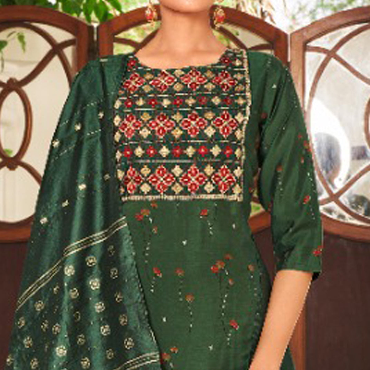 BlackTree green-floral-printed-pure-cotton-salwar-suit-3 - view 2