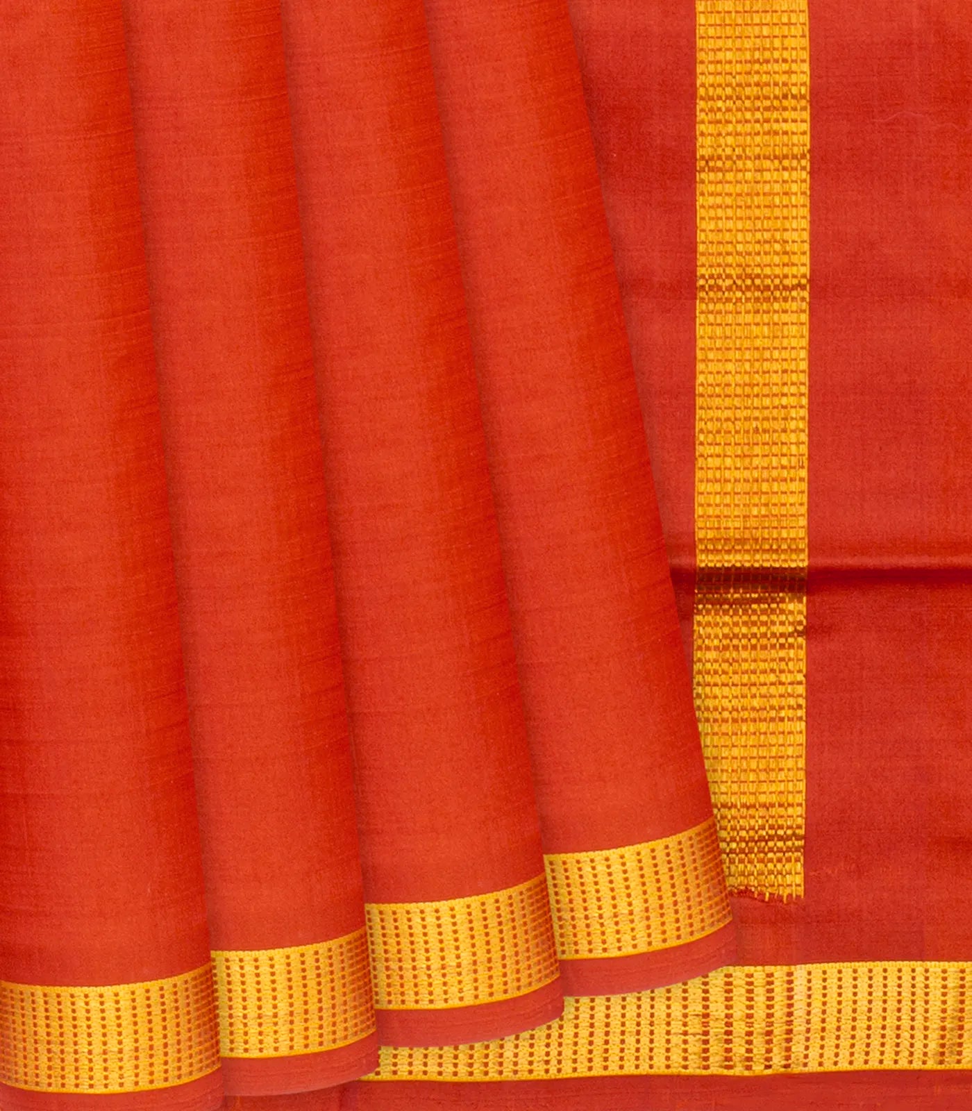 RmKV Red Handloom 9 Yards Silk Saree With Muthu Border-Red