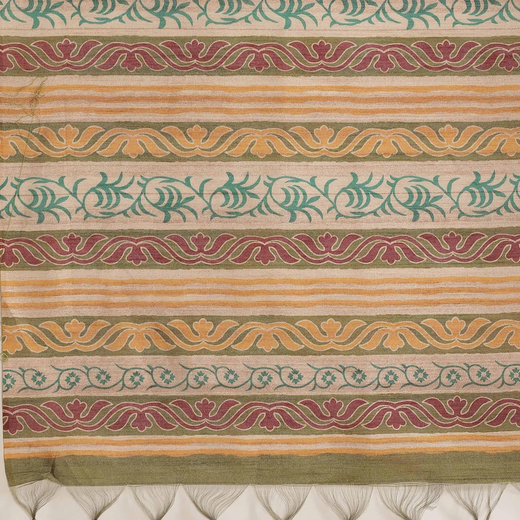 Peachmode Magnetic Beige-Multi Colored Casual Wear Floral Printed Silk Blend Saree With Tassels - view 4