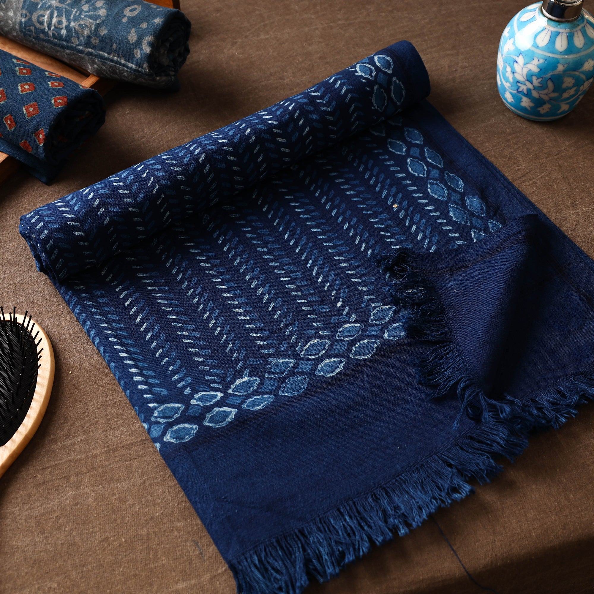ITOKRI CRAFTS INITIATIVE Blue - Akola Block Printed Pure Handloom Cotton Towel