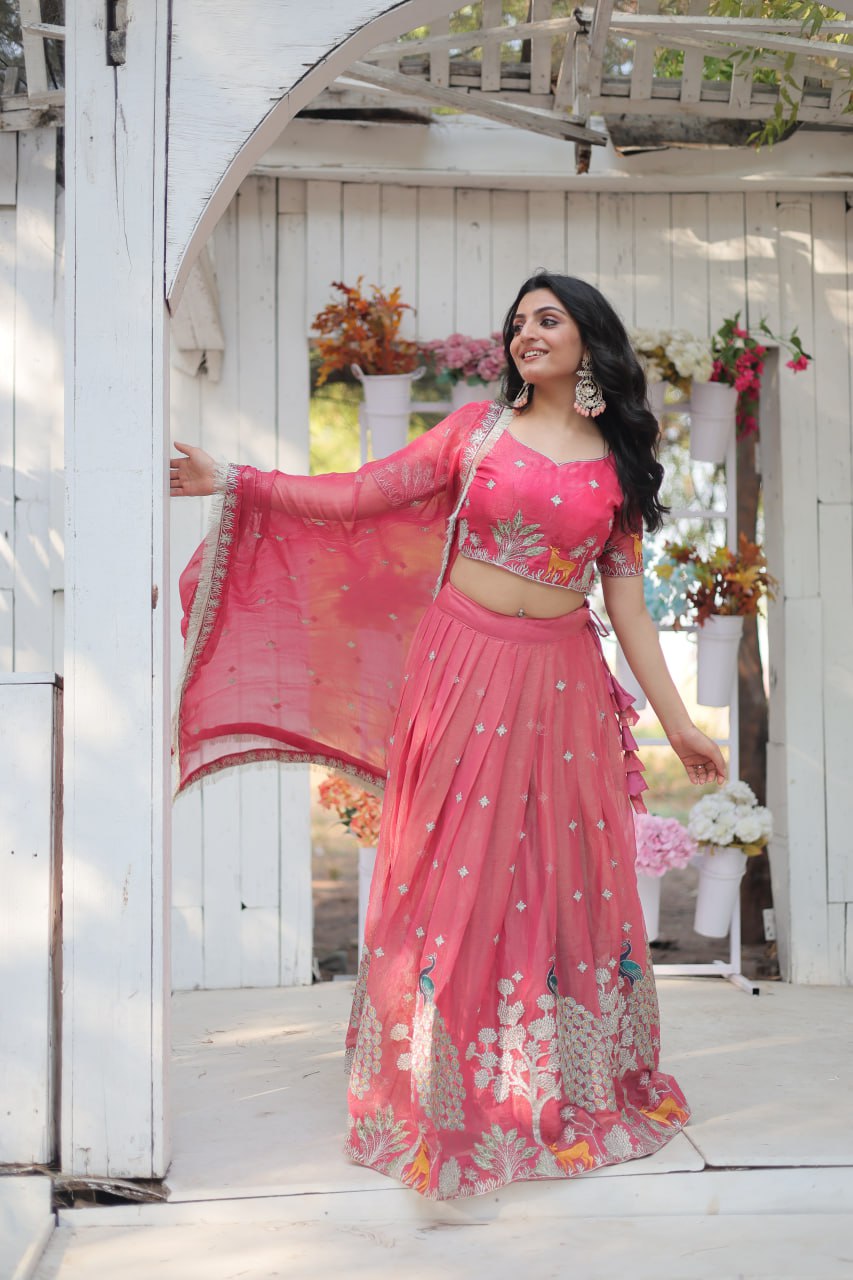ClothsVilla Pink Elegant Gold Coin Lehenga Choli with Sequins & Thread Embroidery - view 5