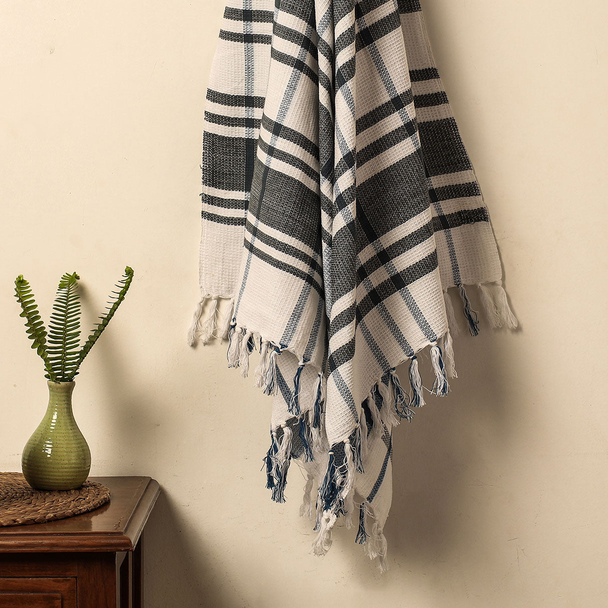ITOKRI CRAFTS INITIATIVE Black - Honeycomb Handloom Cotton Bath Towel From Dehradun - view 2