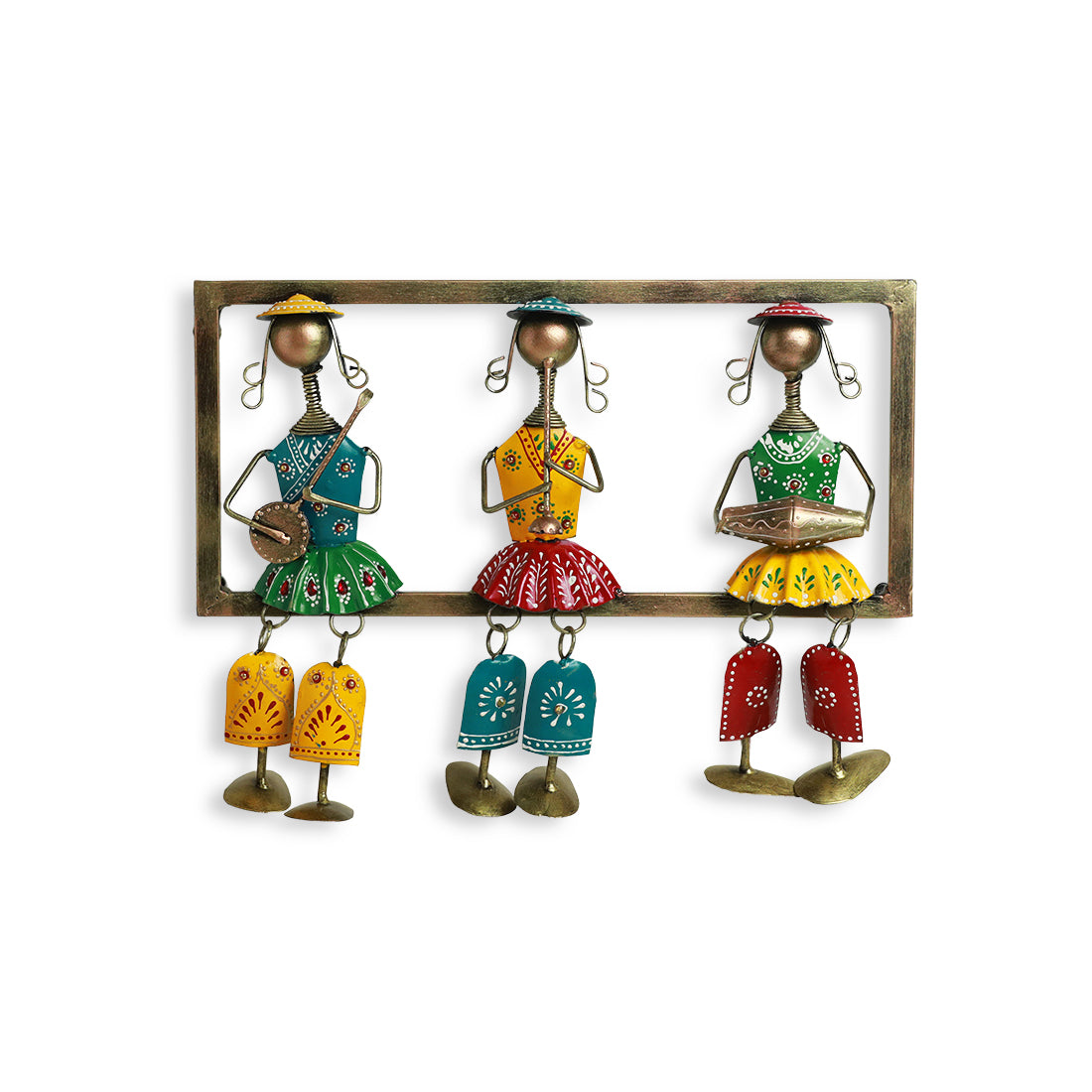 EXCLUSIVELANE 'Rajasthani Tribal Musicians' Handmade & Handpainted Wall Hanging In Iron - view 2