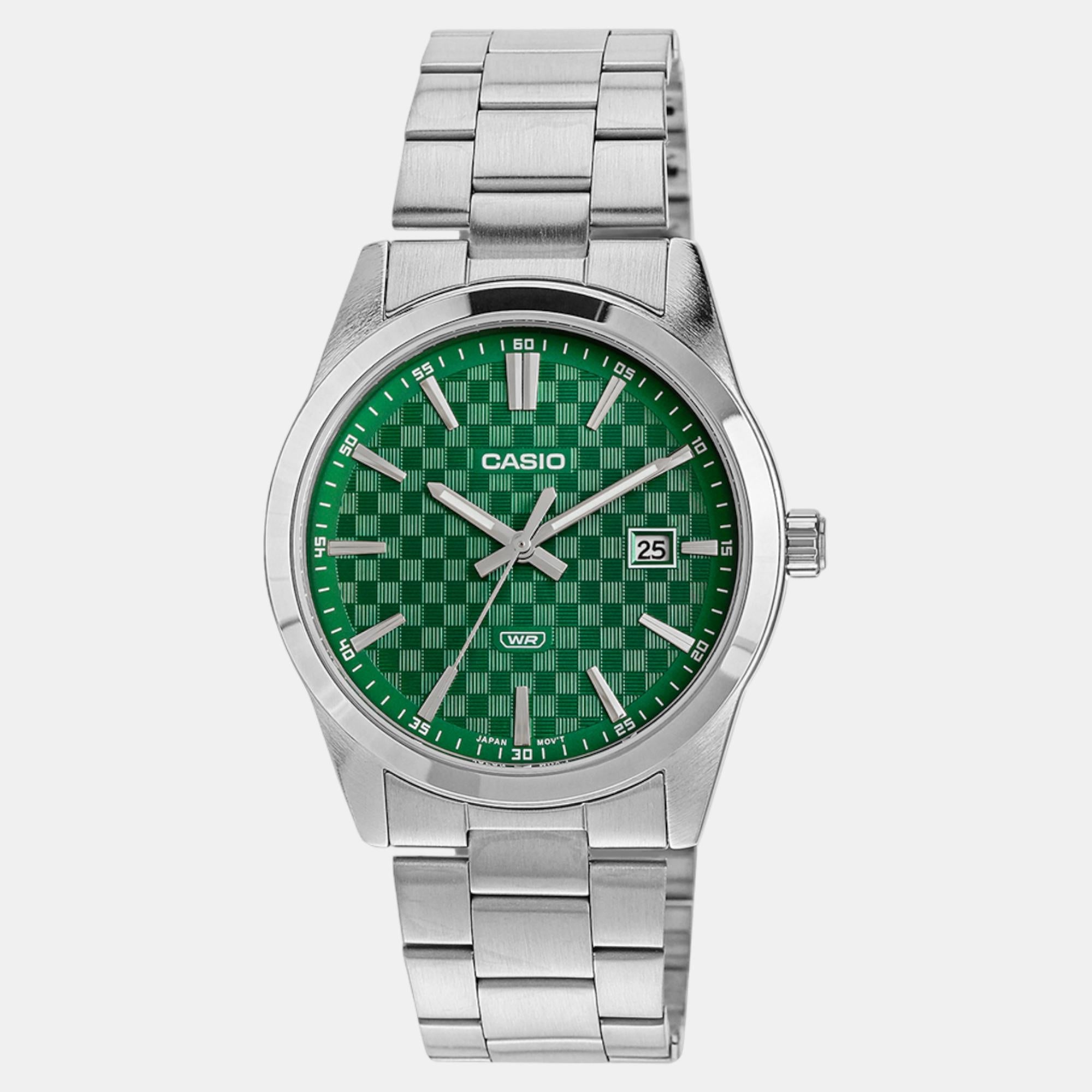 Casio Enticer Men Quartz Green Dial Analog Stainless Steel Watch A2243