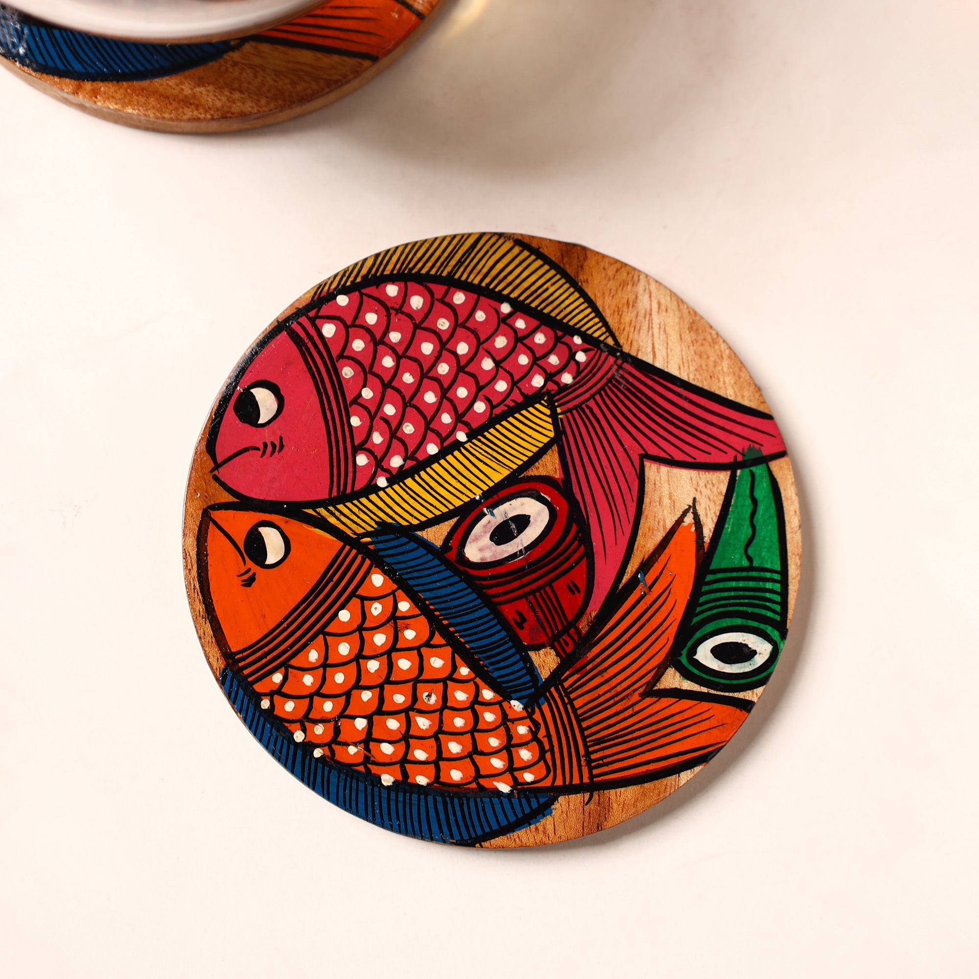 ITOKRI CRAFTS INITIATIVE Bengal Patua Handpainted Akashmoni Wooden Coasters (Set of 4) 39 - view 2
