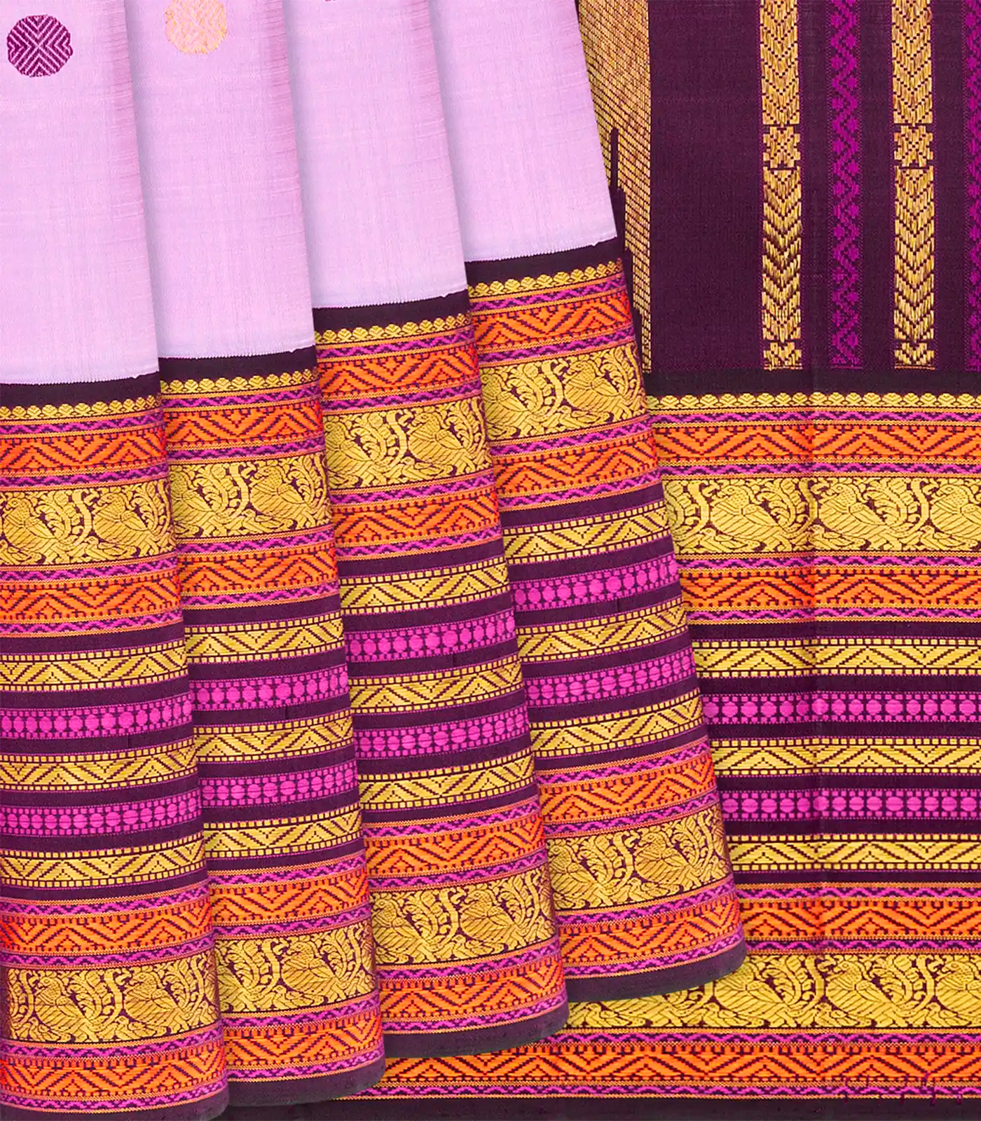 RmKV Baby Pink Handloom Kanchipuram Korvai Silk Saree With Maroon Border-Baby Pink