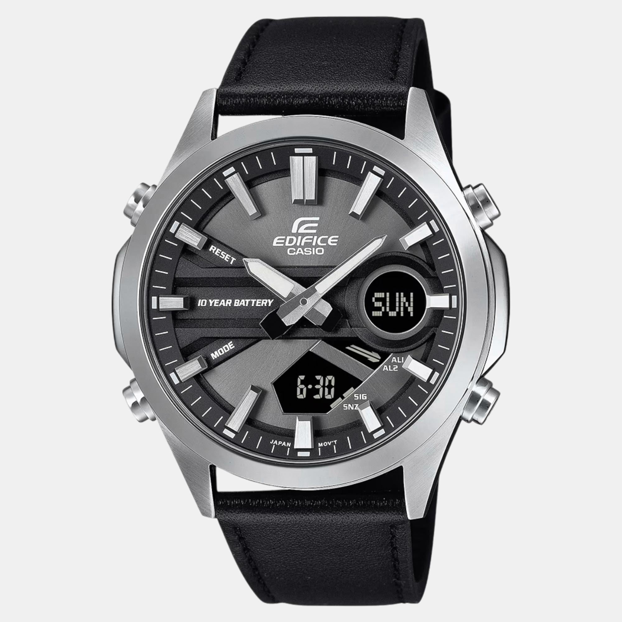 Casio Edifice Men Quartz Black Dial Analog-Digital Leather Watch ED627