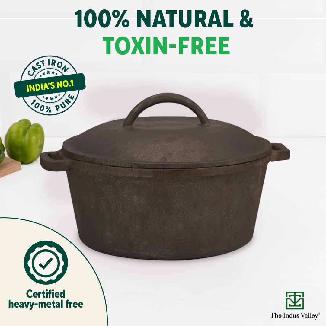 The Indus Valley CASTrong Cast Iron Dutch Oven/ Casserole with Lid,Pre-seasoned, 100% Pure, Toxin-free, Induction, 27cm, 5 Liter, 6.83kg - view 5