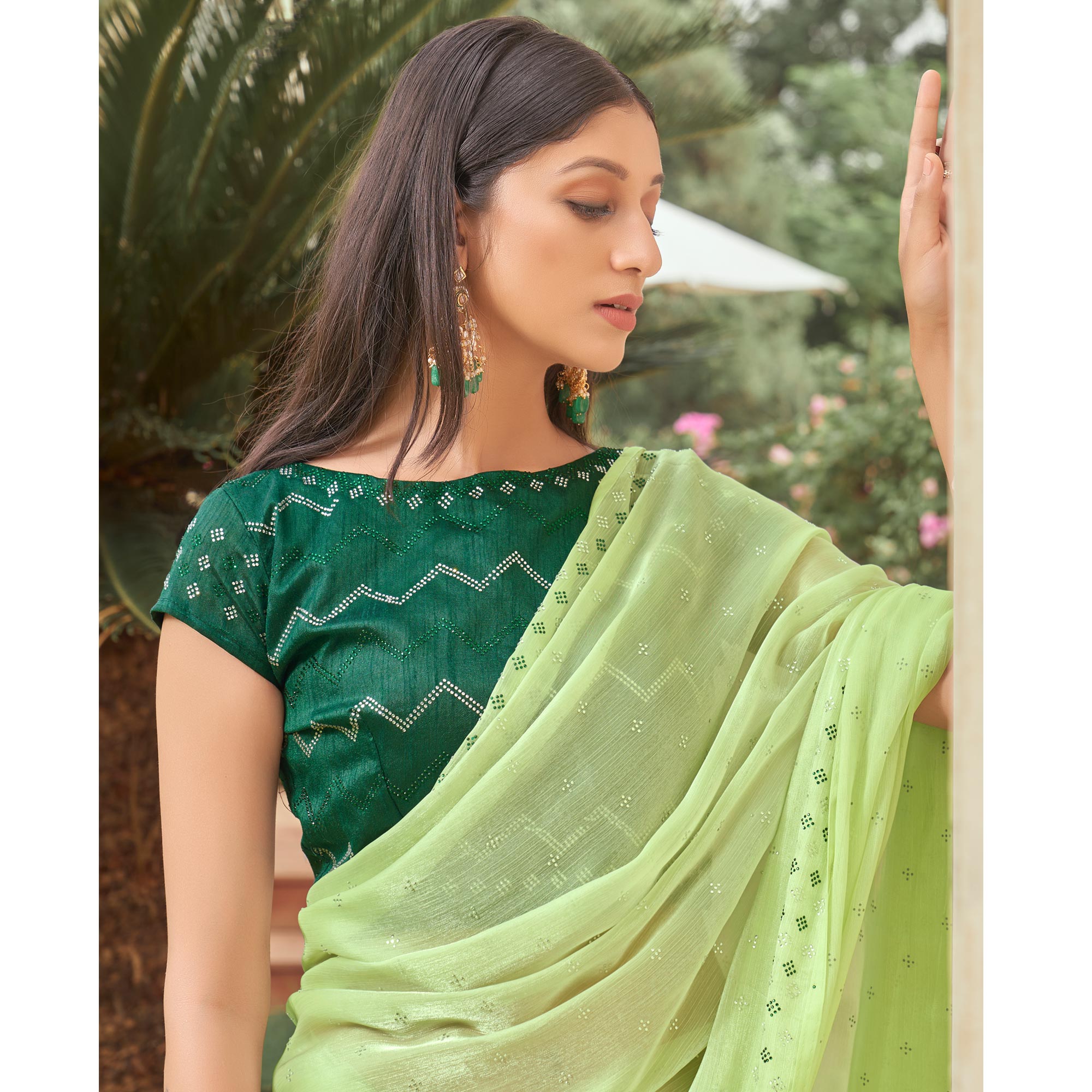 BlackTree green-embroidered-tissue-saree – Women's - view 4