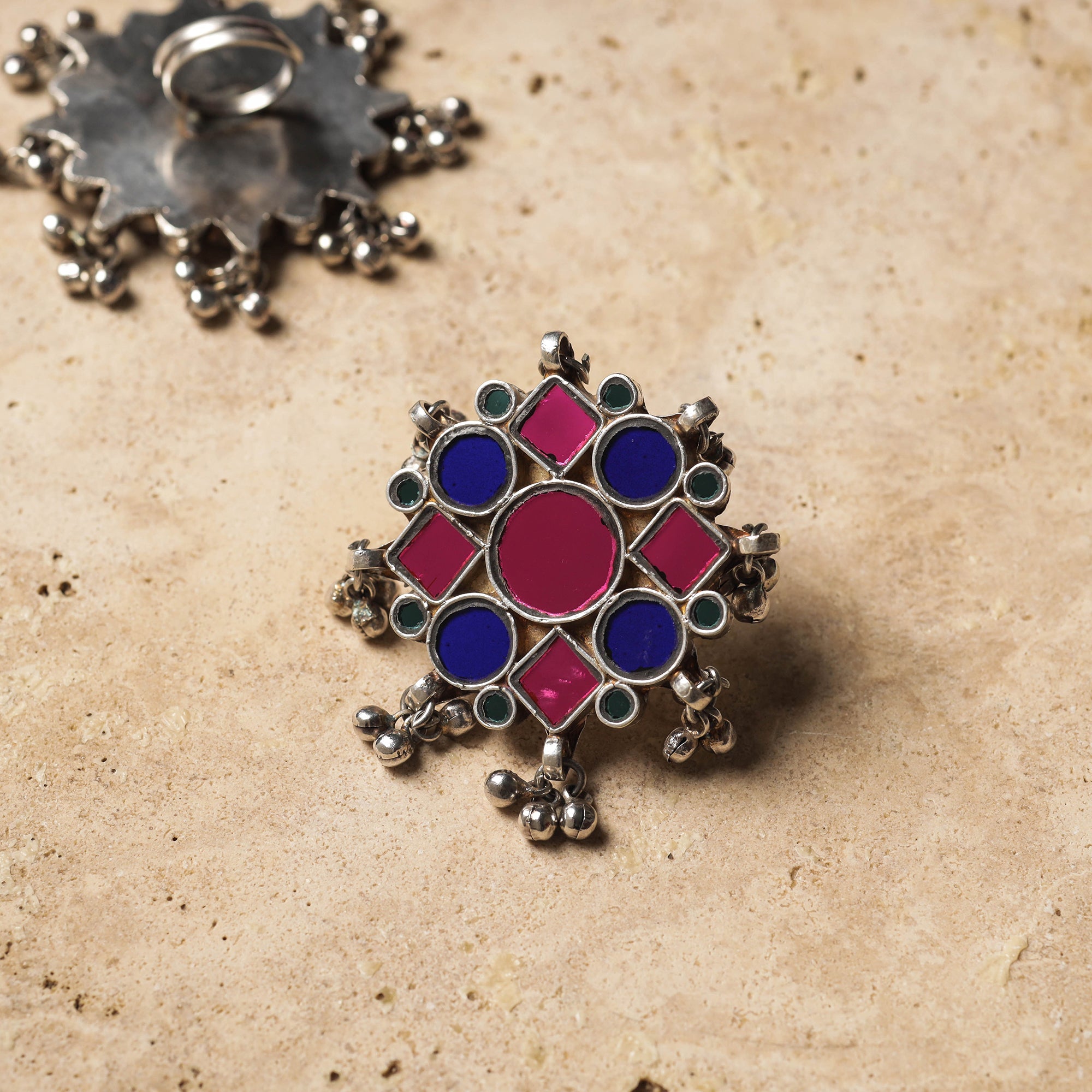 ITOKRI CRAFTS INITIATIVE Antique Glass Encrusted Tribal GS Ring (Adjustable)