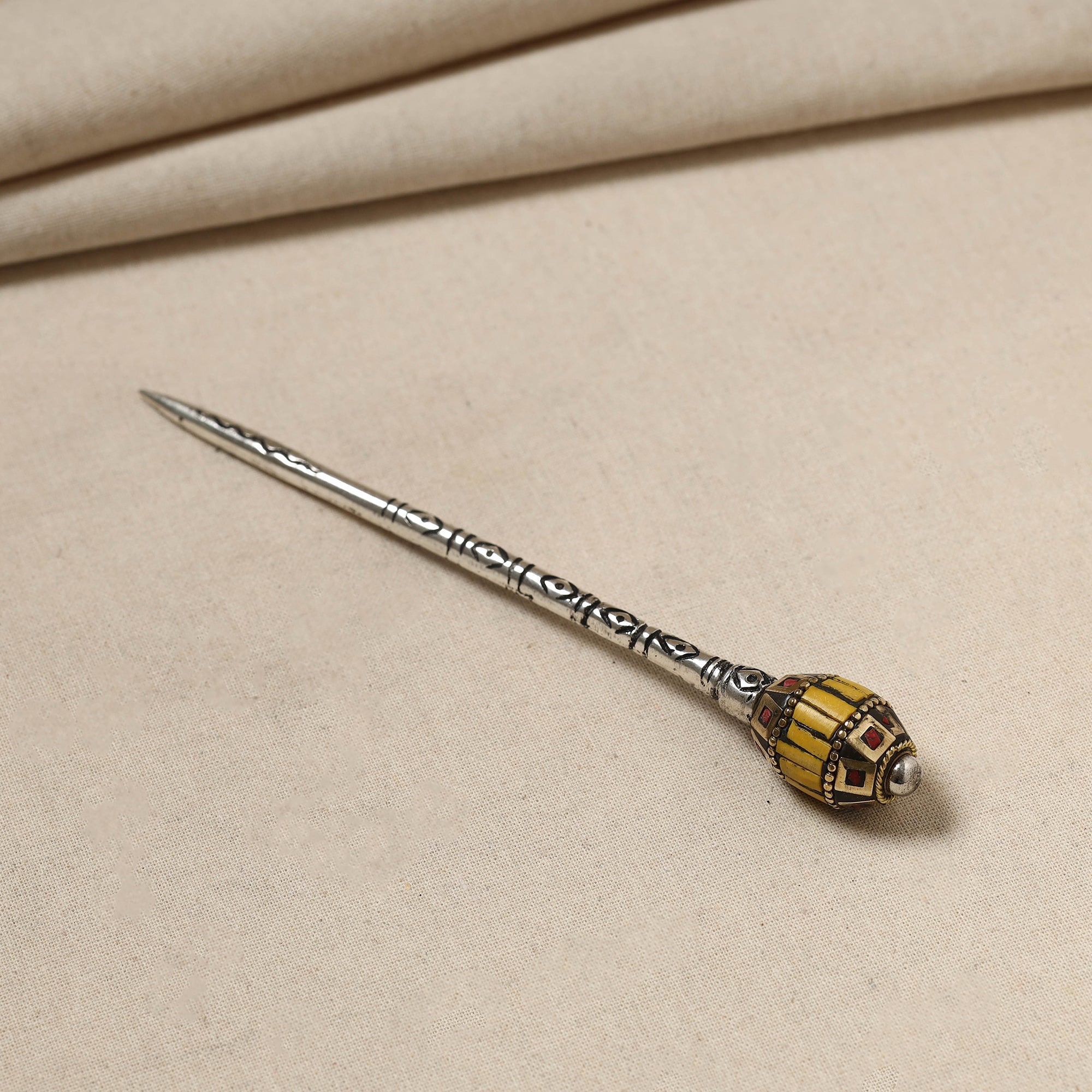 WHITE RIVER STORIES Antique Finish Oxidised German Silver Juda Stick - view 2