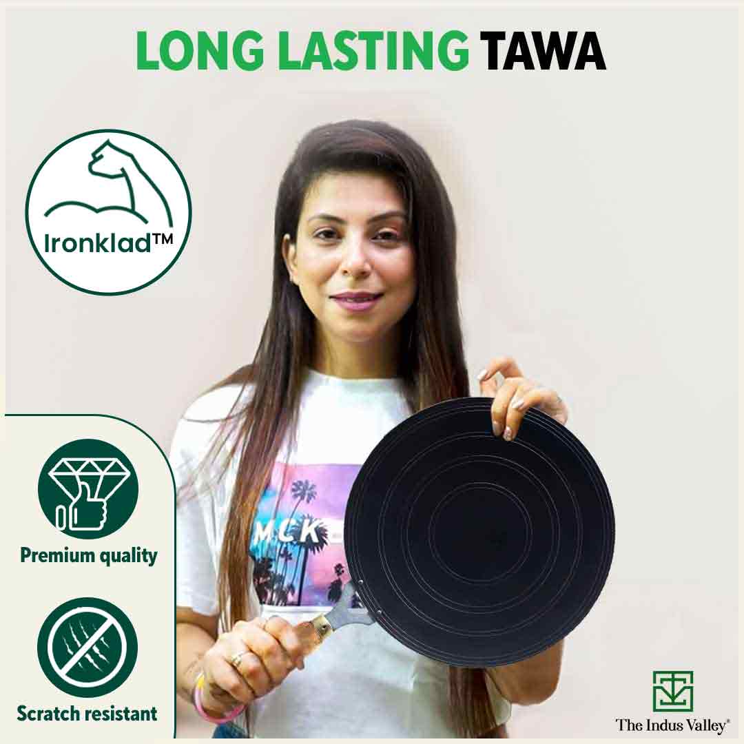 The Indus Valley 100% Pure Sheet Iron Tawa, Concave, Toxin-free, Seasoned, Wooden Handle, 25.5cm, 0.9kg - view 10