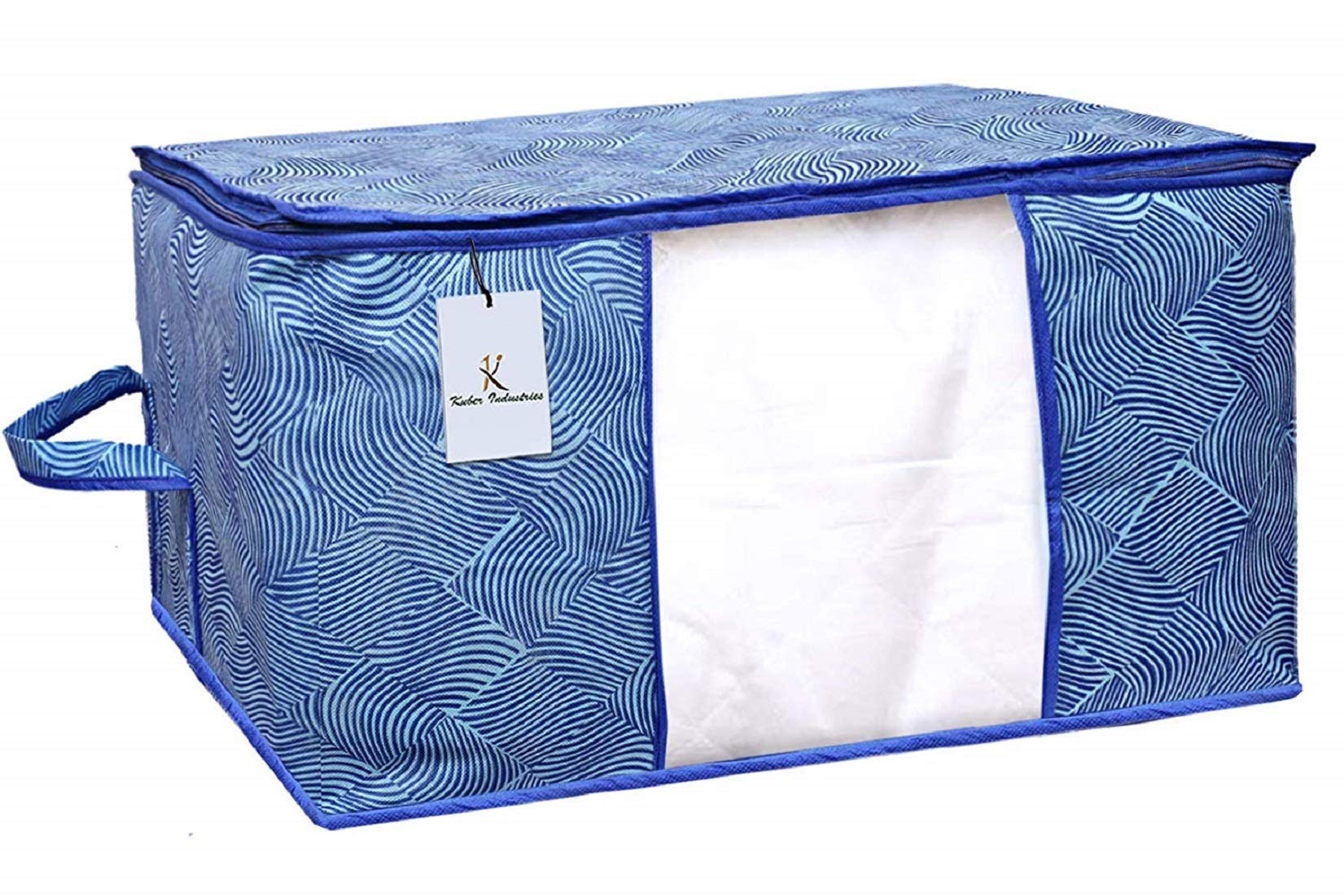 Kuber Industries Leheriya Printed 2 Piece Non Woven Fabric Underbed Storage Bag,Cloth Organiser,Blanket Cover with Transparent Window, Orange & Blue - - view 2