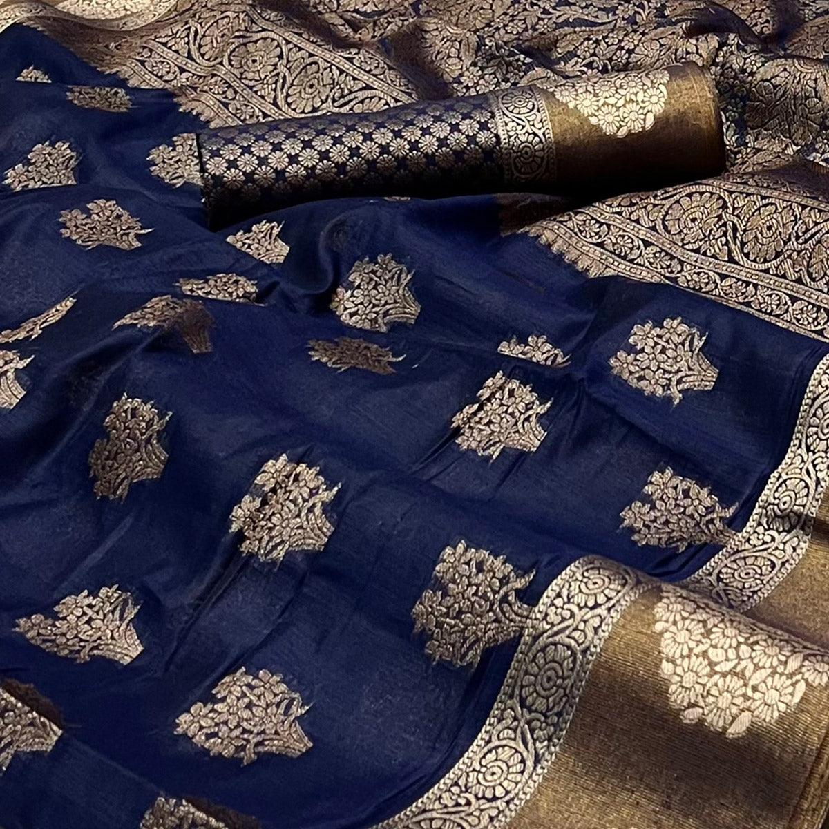 Peachmode Blue Woven Cotton Blend Saree – Women's - view 2
