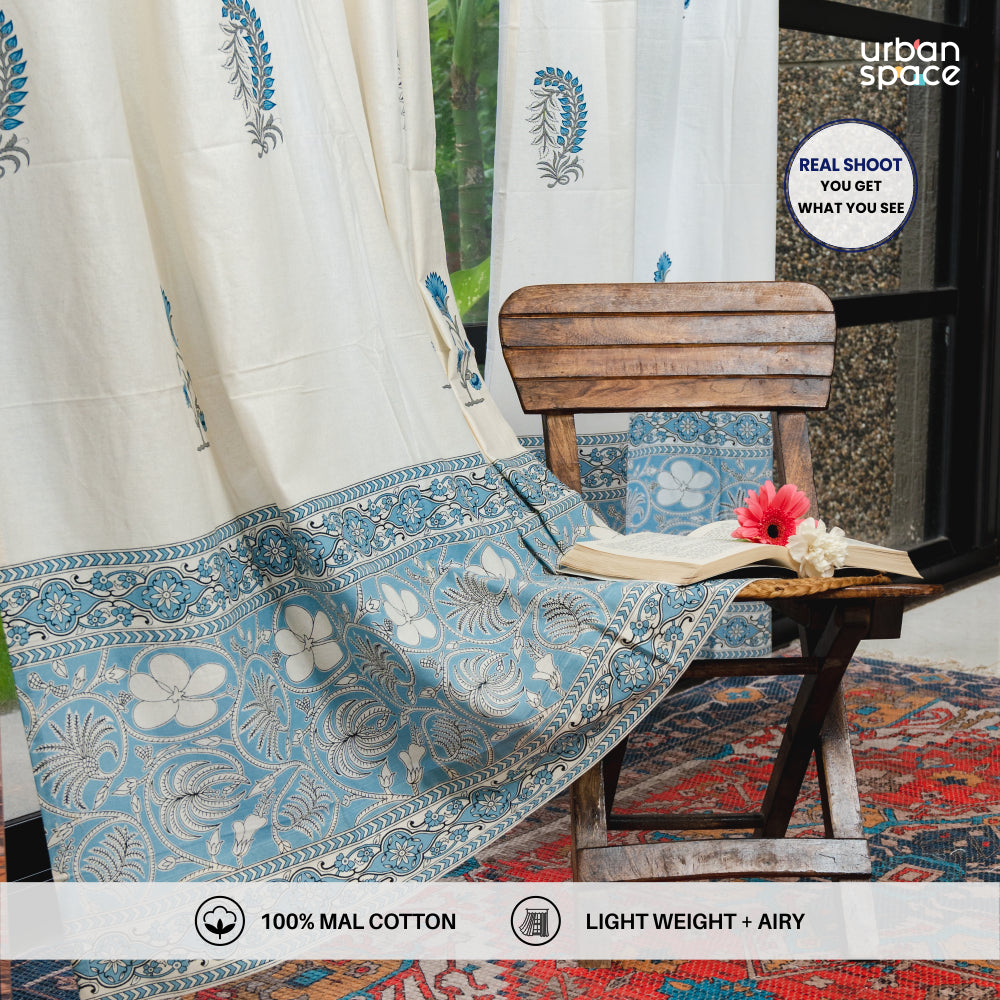 Urban Space -Home Furnishing Store 100% MalMal Cotton Curtains, Semi-Transparent with Tab Top, Pack of 2 Curtains - Lush Garden Blue - view 2