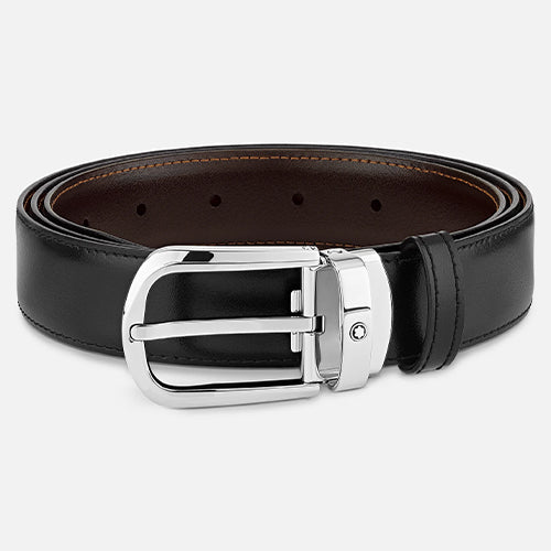Montblanc Mont Blanc, Horseshoe buckle black/brown 30 mm reversible leather belt