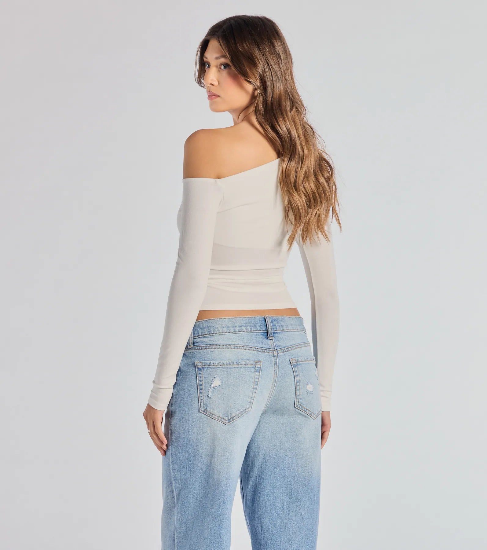 Windsor Chic Factor Asymmetrical Long Sleeve Crop Top - view 6
