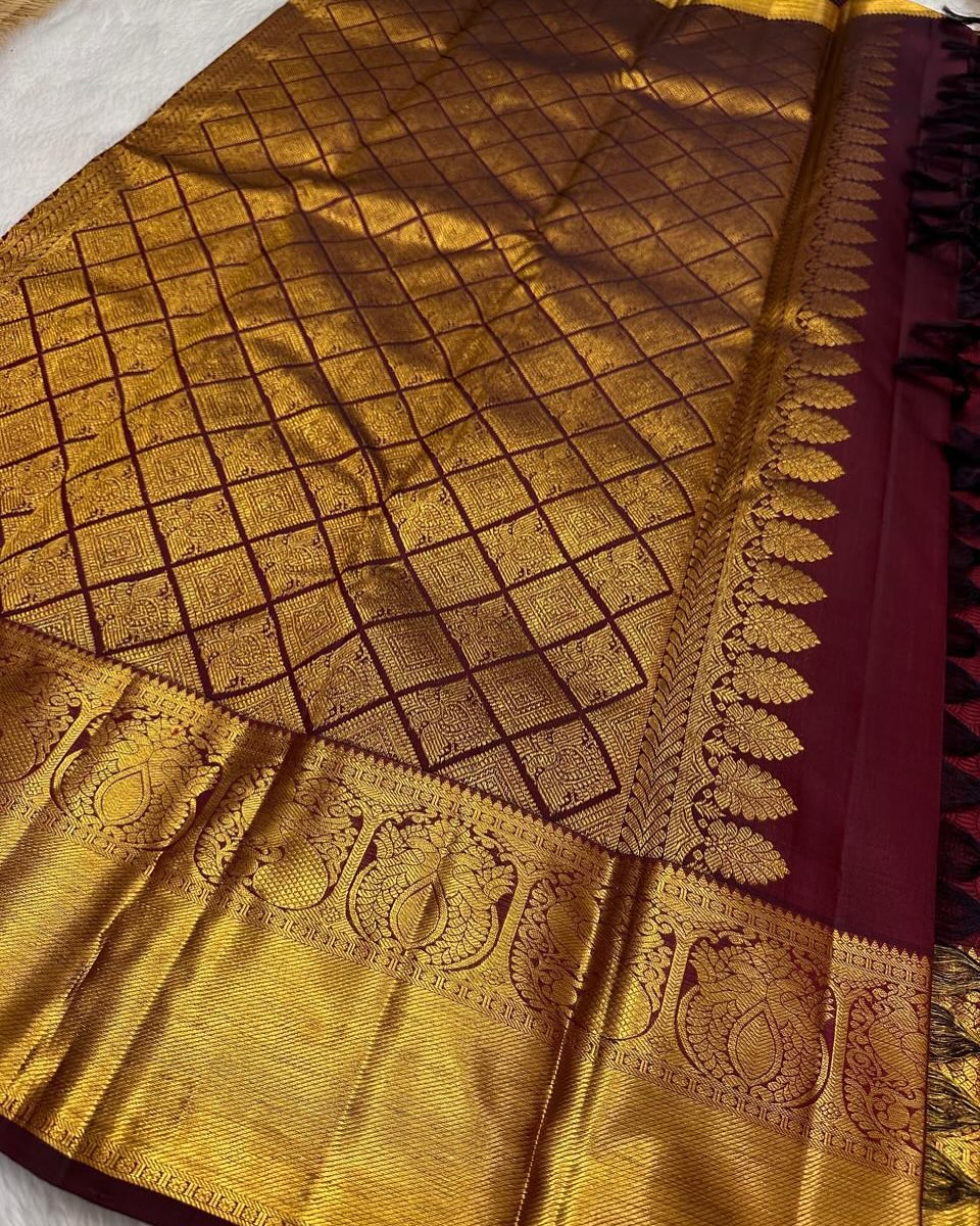 Aayna Tantalizing Maroon Soft Banarasi Silk Saree With Staring Blouse Piece - view 5