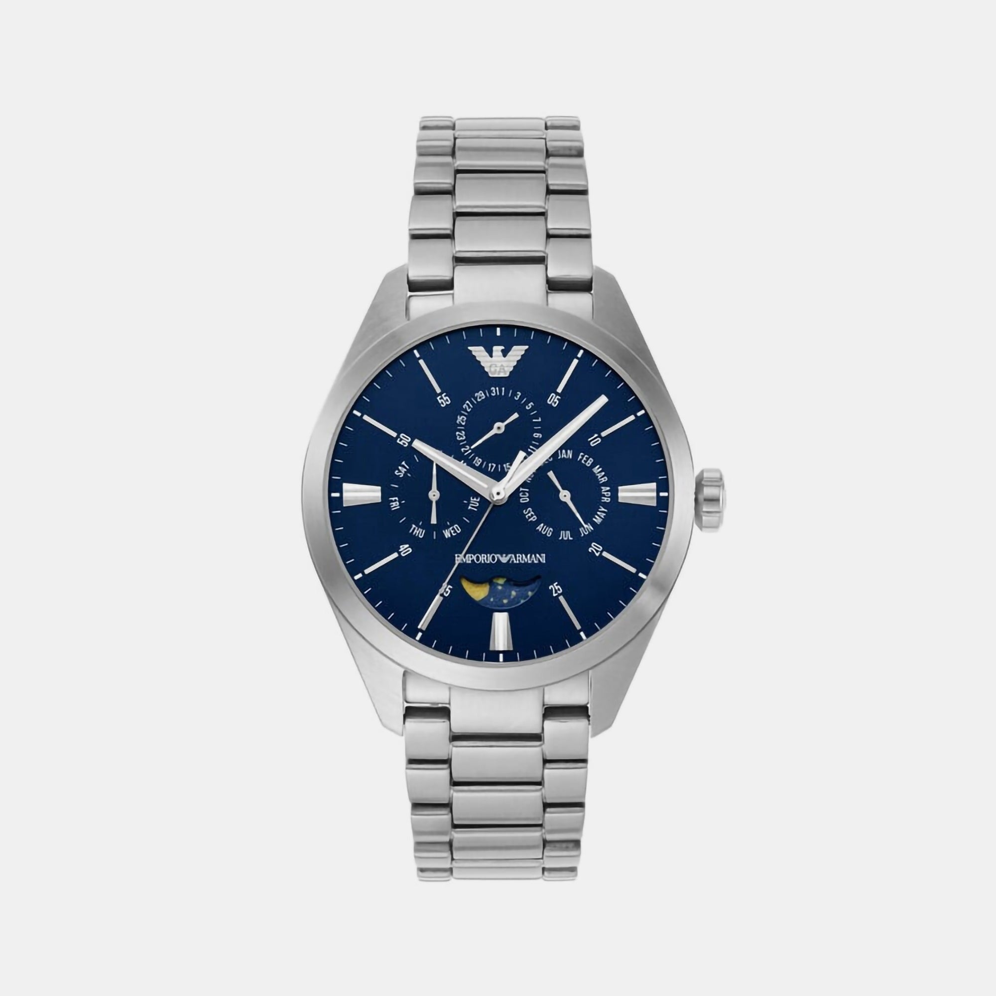 Emporio Armani Claudio Men Quartz Blue Dial Analog Stainless Steel Watch AR11553