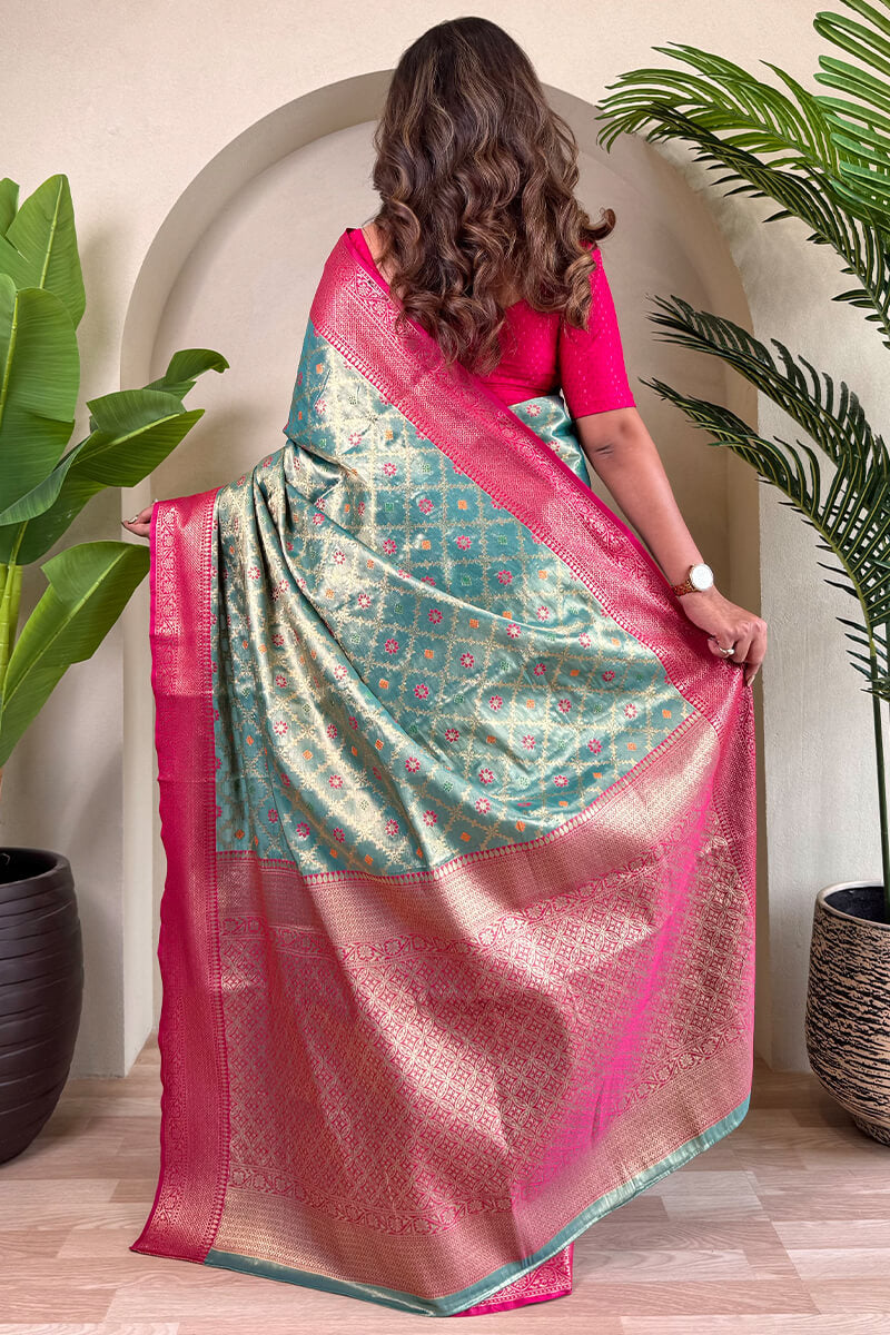Tasrika Bewitching Sea Green Soft Banarasi Tissue Silk Saree With Vivacious Blouse Piece - view 5